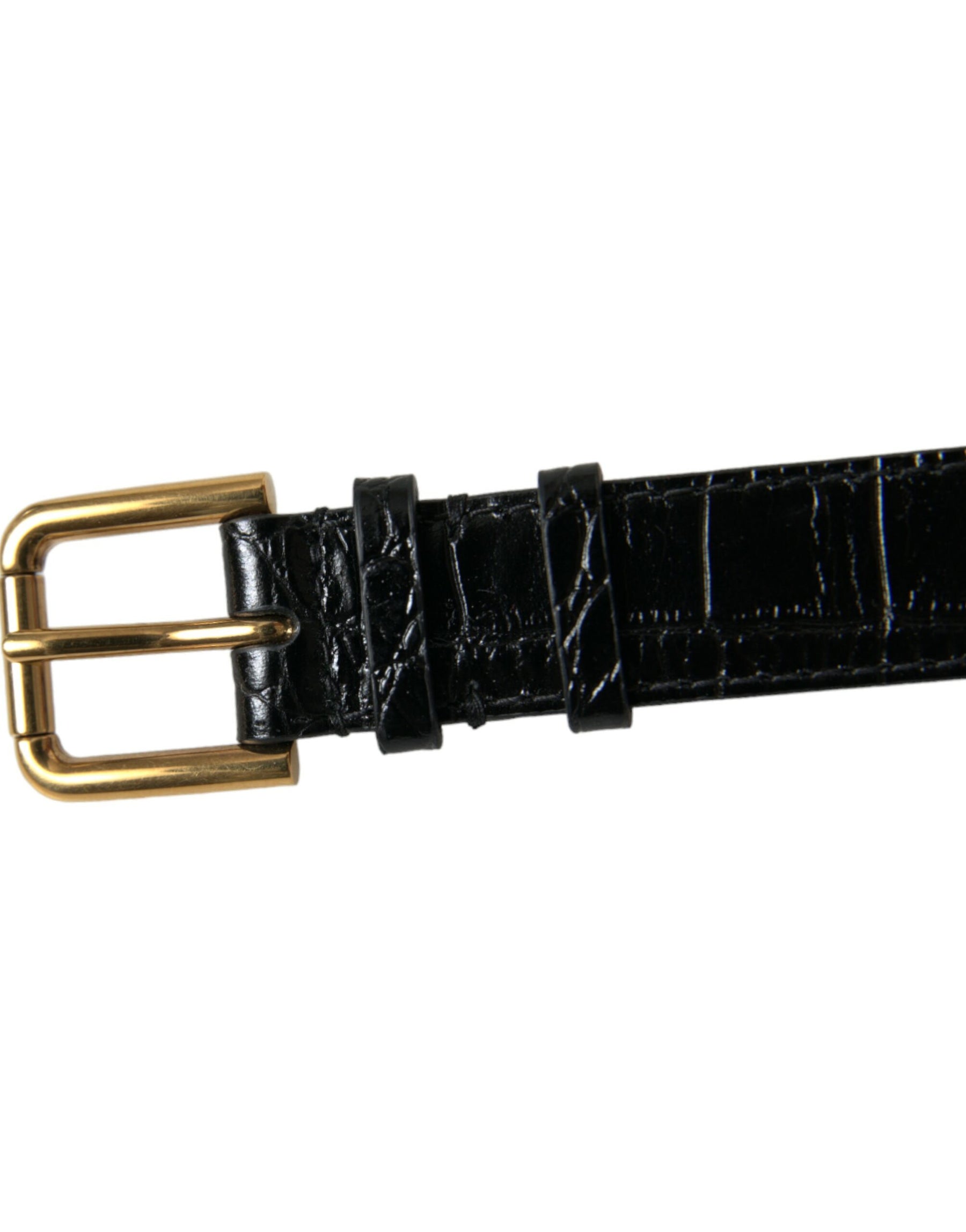 Dolce & Gabbana Black Textured Leather Gold Tone Metal Buckle Armband | Regal Royce