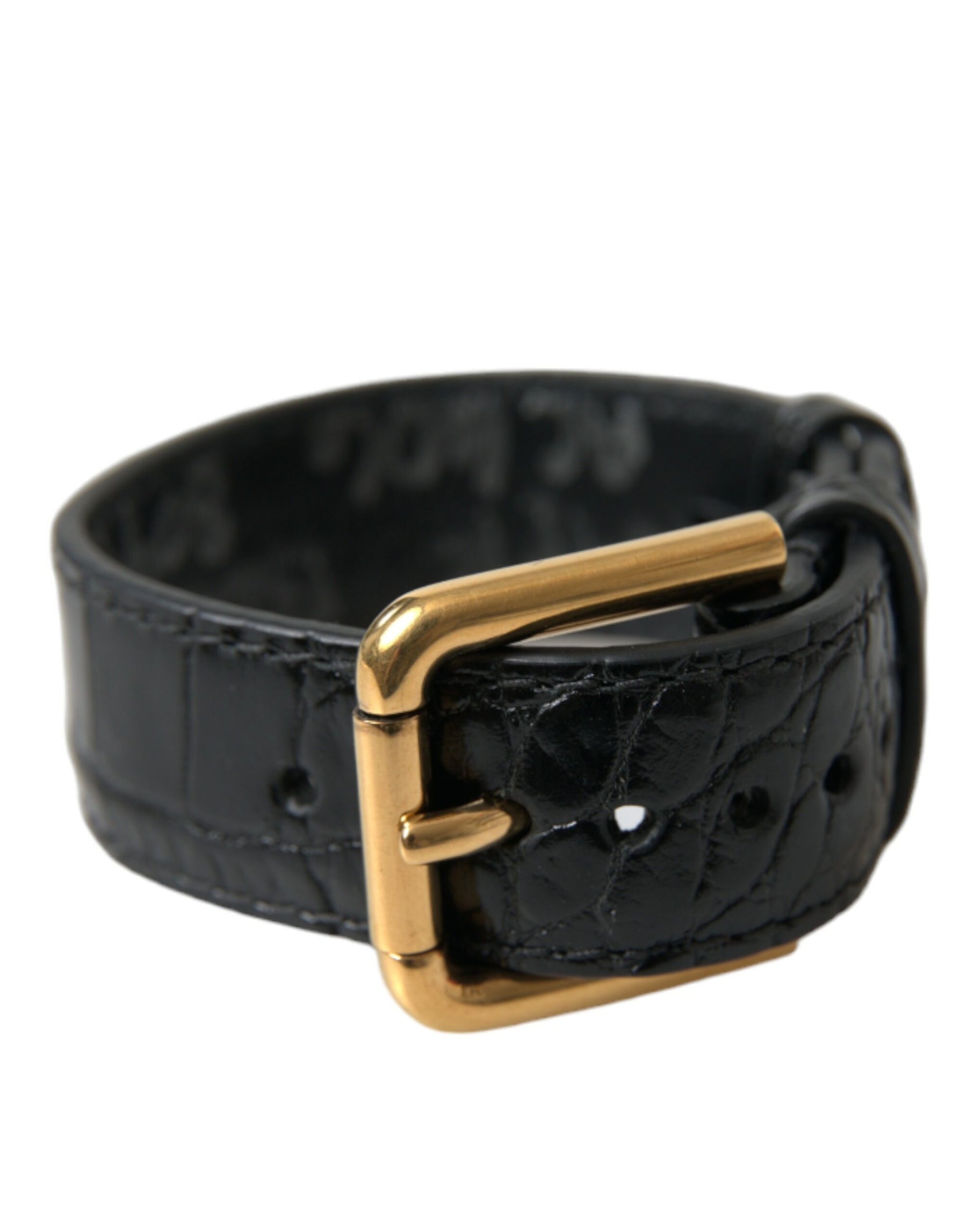 Dolce & Gabbana Black Textured Leather Gold Tone Metal Buckle Armband | Regal Royce