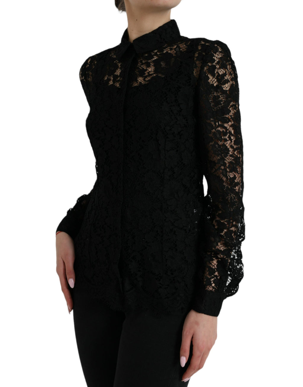 Dolce & Gabbana Black Floral Lace Long Sleeves Blouse Top