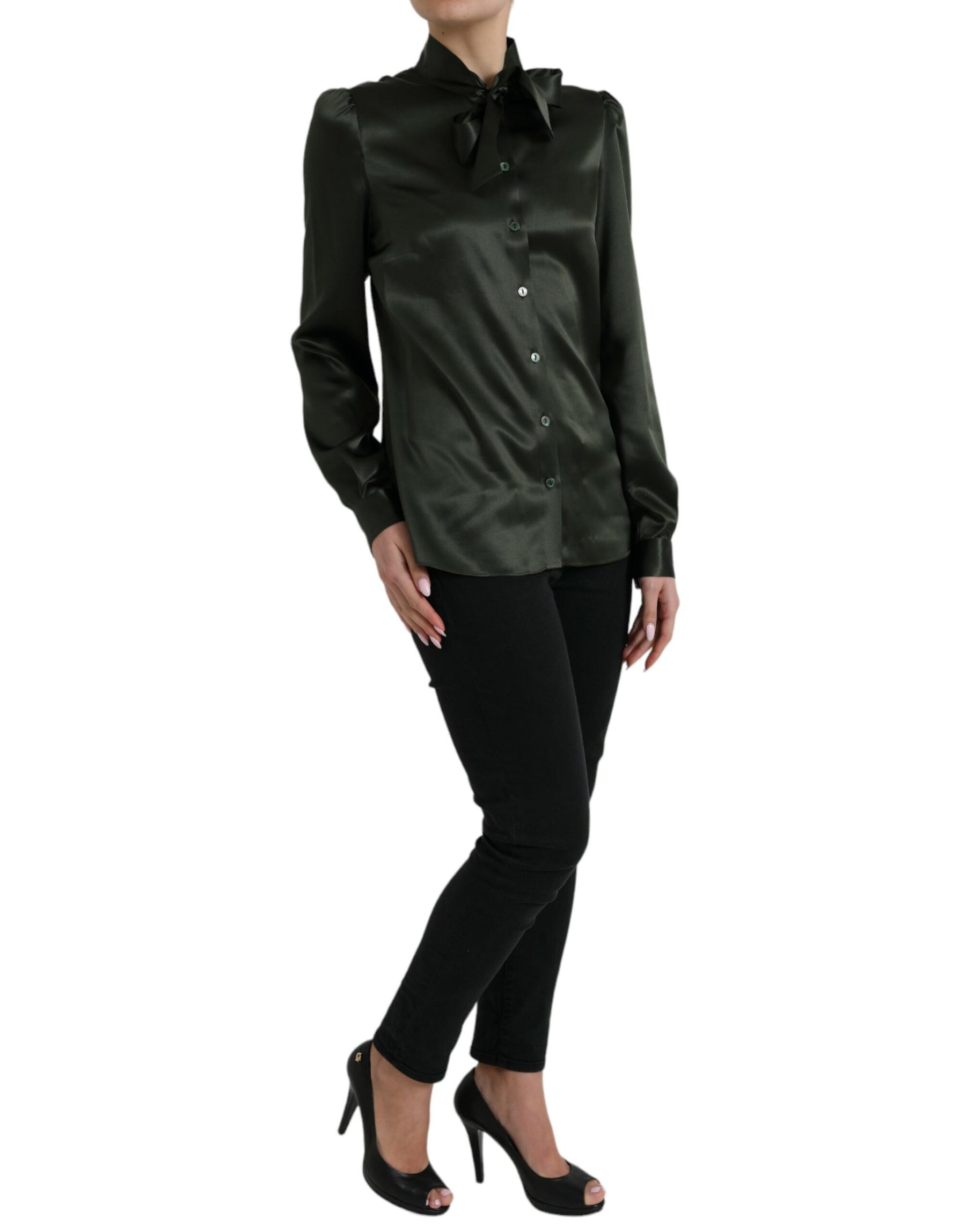 Dolce & Gabbana Gray Long Sleeves Ascot Collar Blouse Top | Regal Royce