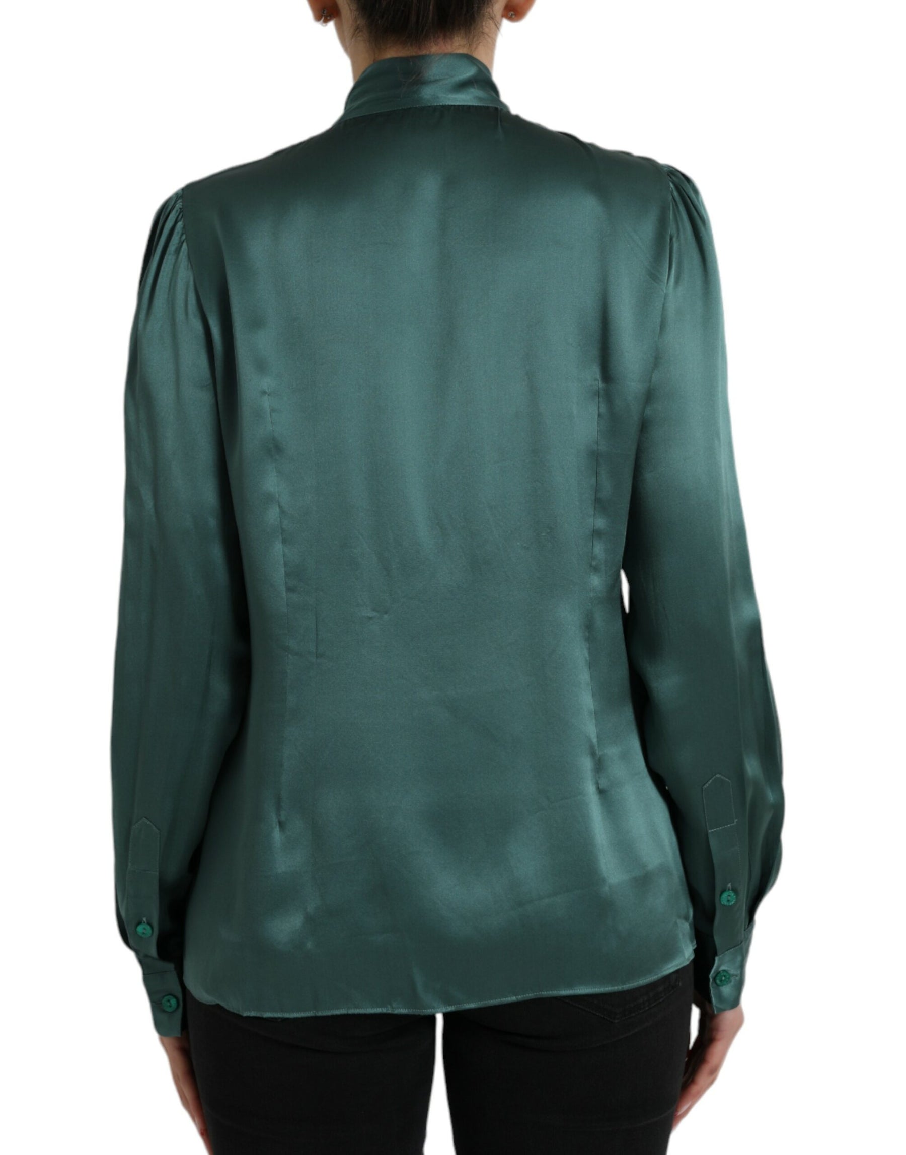 Dolce & Gabbana Dark Green Silk Ascot Collar Blouse Top | Regal Royce