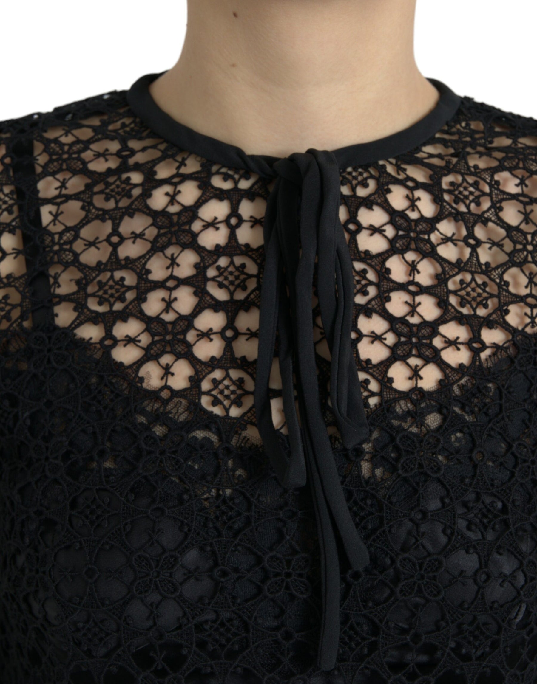 Dolce & Gabbana Black Floral Lace Short Sleeves Blouse Top | Regal Royce