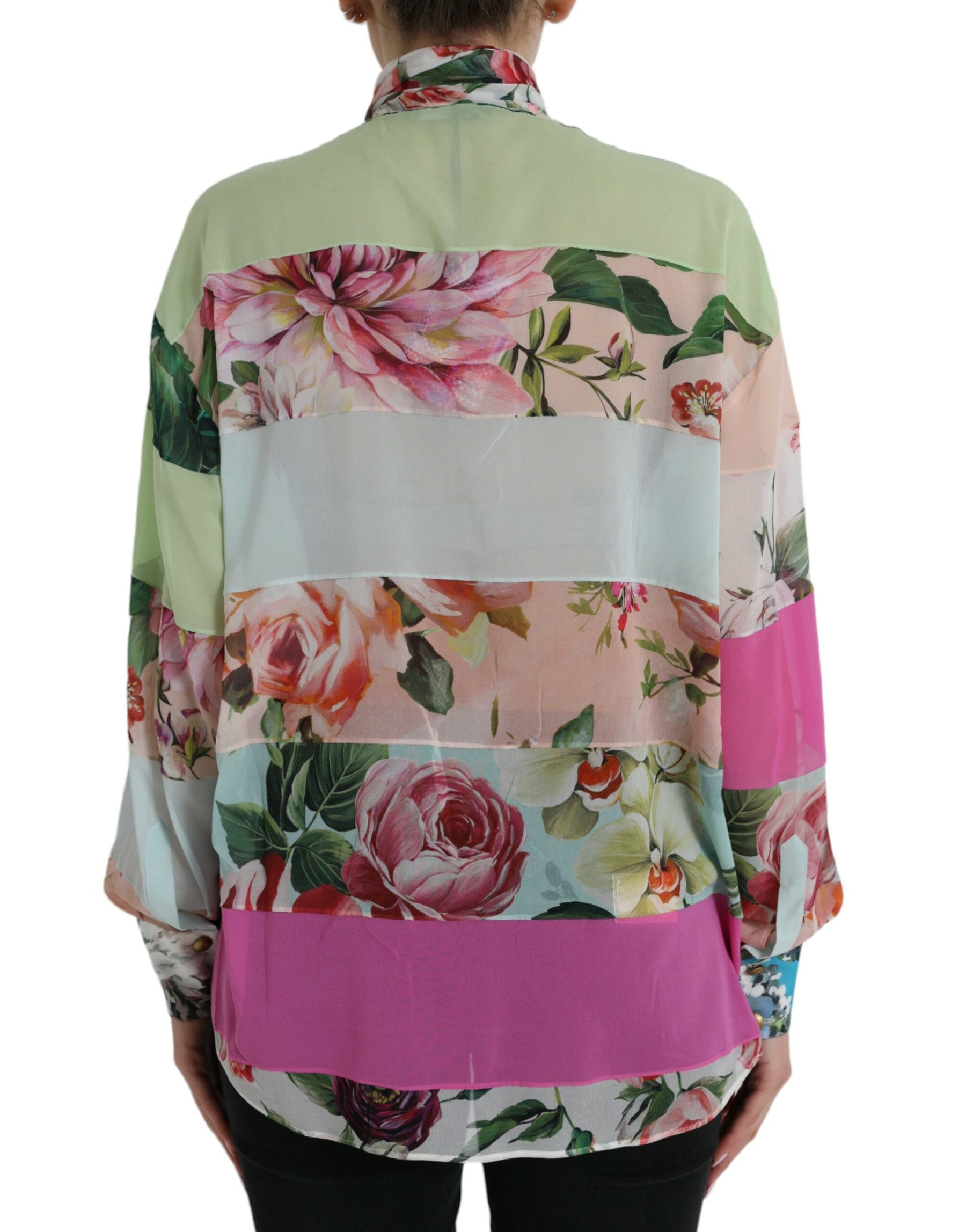 Dolce & Gabbana Multicolor Floral Patchwork Ascot Collar Top | Regal Royce