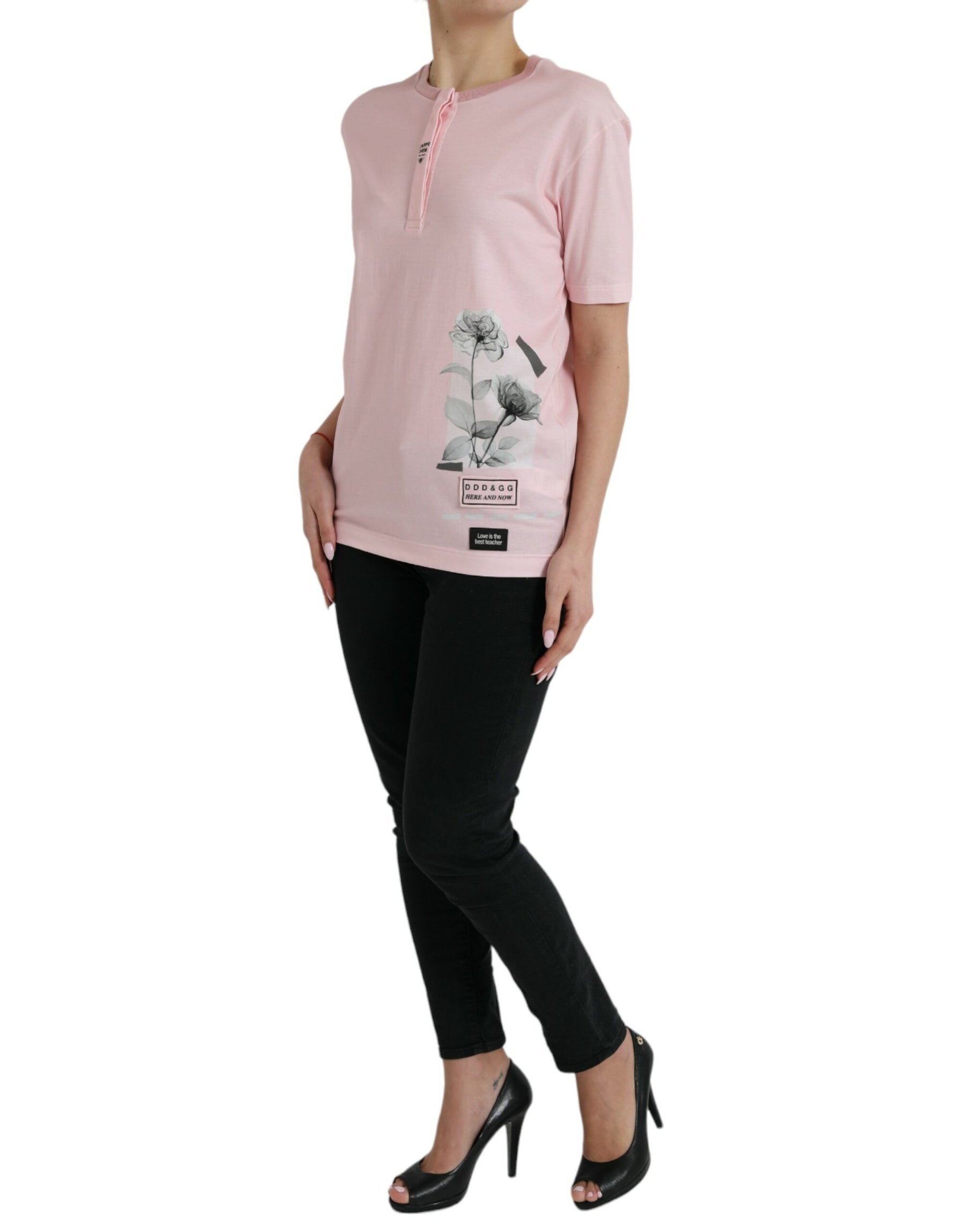 Dolce & Gabbana Pink Floral Print Cotton Short Sleeves T-shirt | Regal Royce
