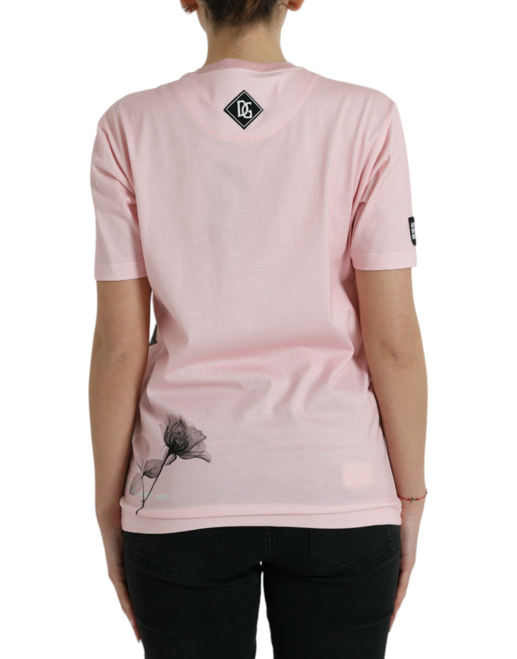 Dolce & Gabbana Pink Floral Print Cotton Short Sleeves T-shirt | Regal Royce