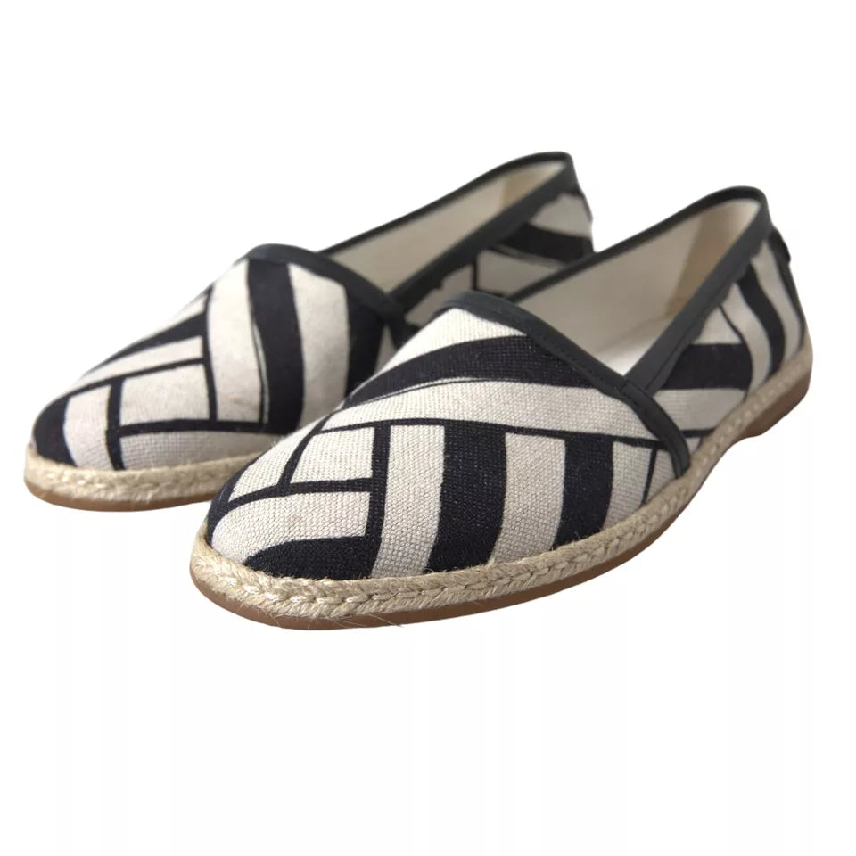 Dolce & Gabbana Black White Stripes Slip On Espadrille Shoes | Regal Royce