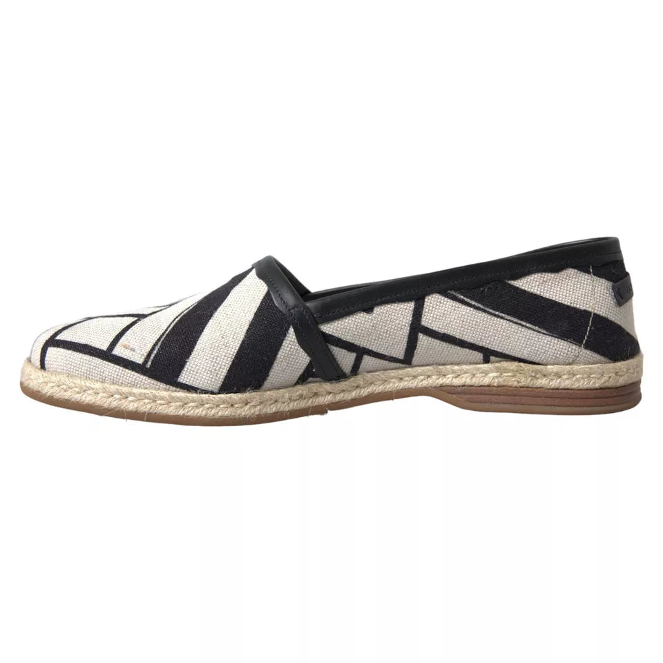 Dolce & Gabbana Black White Stripes Slip On Espadrille Shoes | Regal Royce