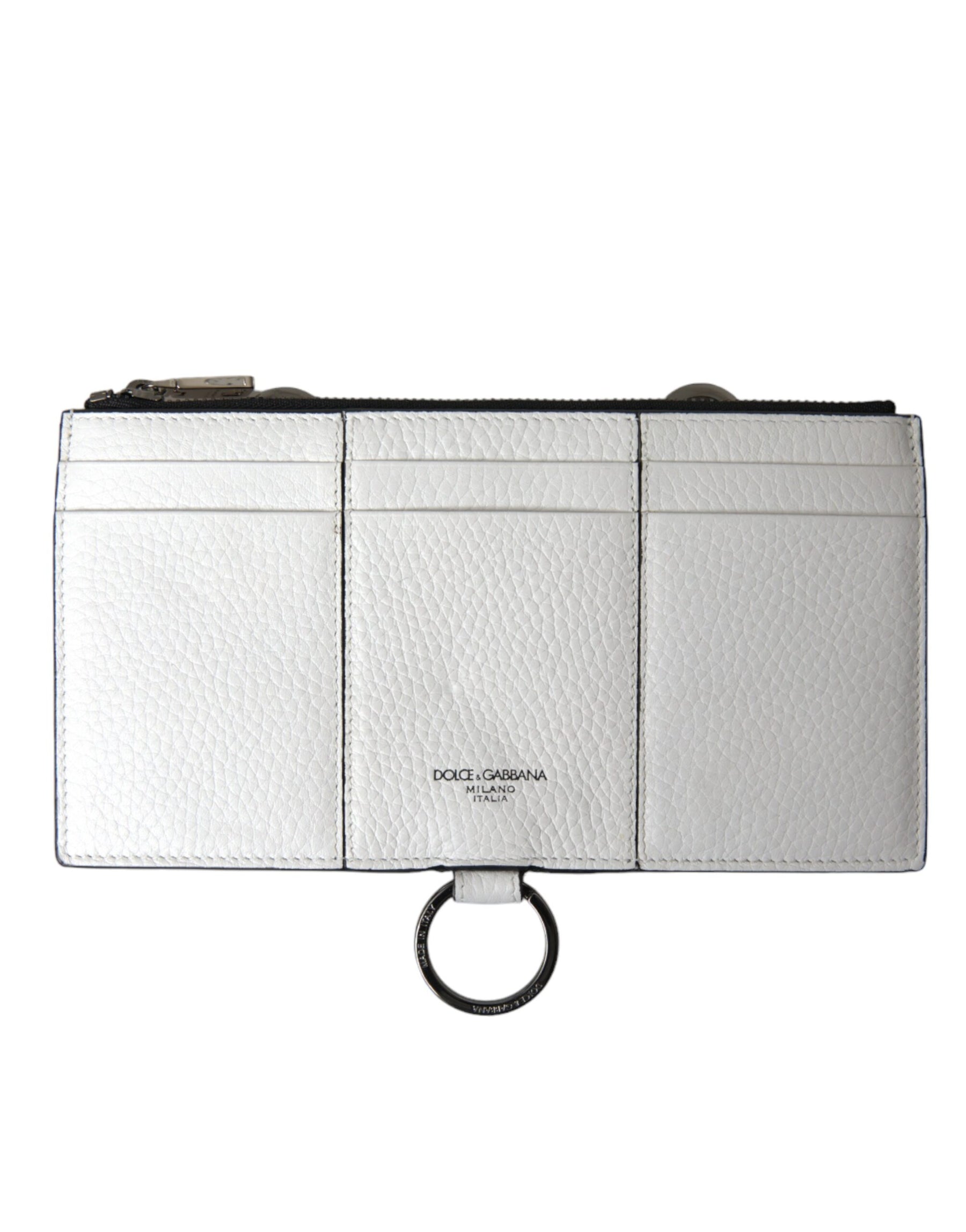 Dolce & Gabbana White Calfskin Leather Large Crossbody Card Holder Wallet | Regal Royce