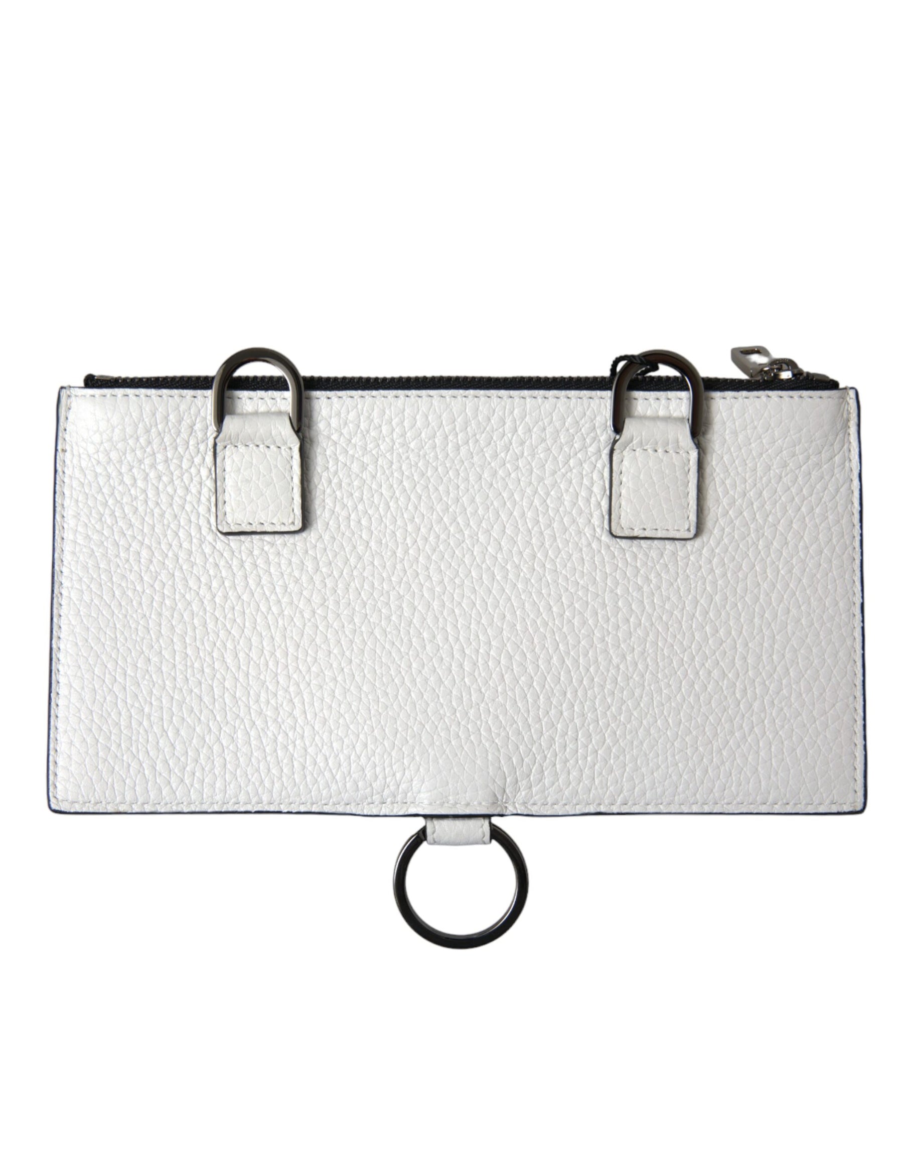 Dolce & Gabbana White Calfskin Leather Large Crossbody Card Holder Wallet | Regal Royce