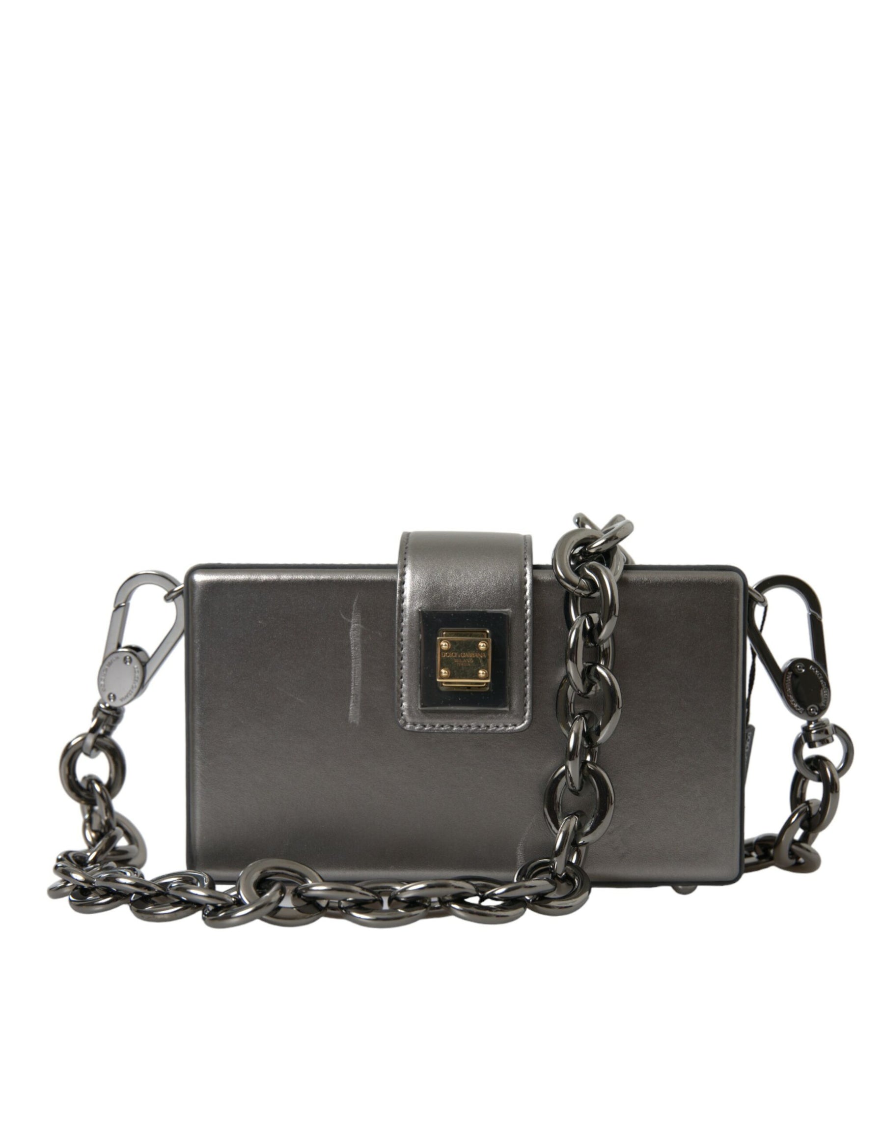 Dolce & Gabbana Metallic Gray Calfskin Leather DG BOX Shoulder Bag | Regal Royce