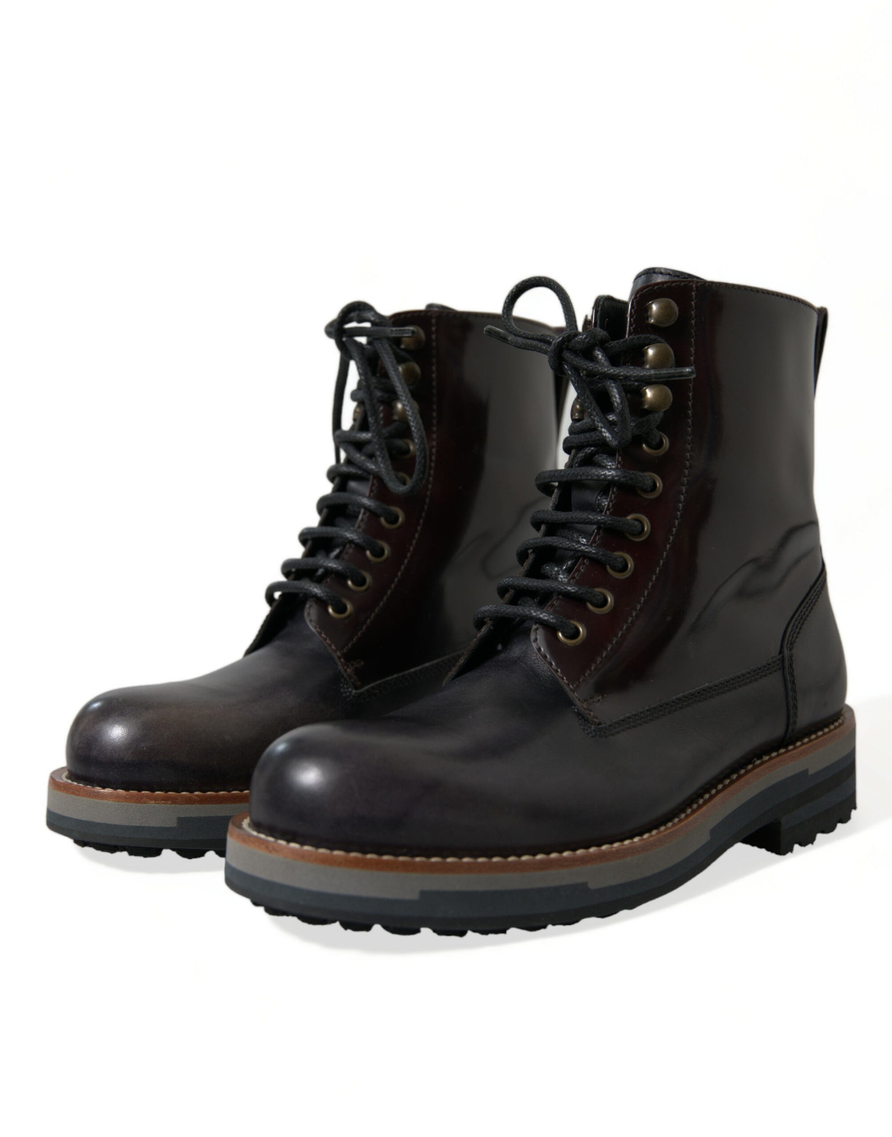 Dolce & Gabbana Black Leather Military Combat Boots Shoes | Regal Royce