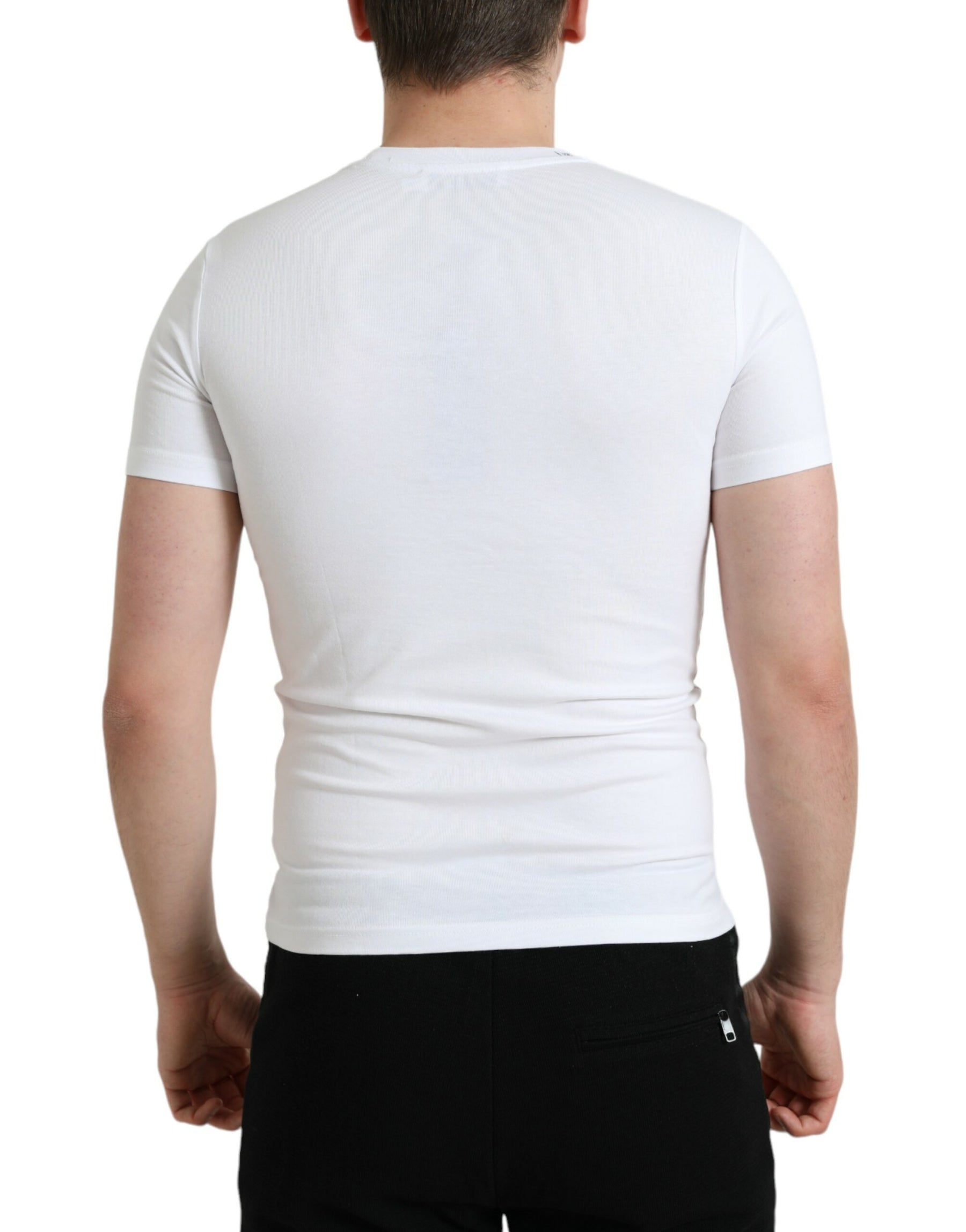 Dolce & Gabbana White Logo Print Cotton Crew Neck T-shirt | Regal Royce