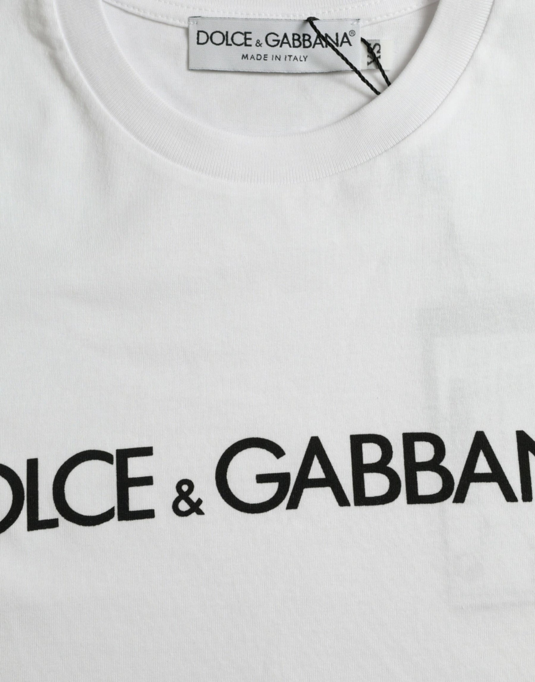 Dolce & Gabbana White Logo Print Cotton Crew Neck T-shirt | Regal Royce