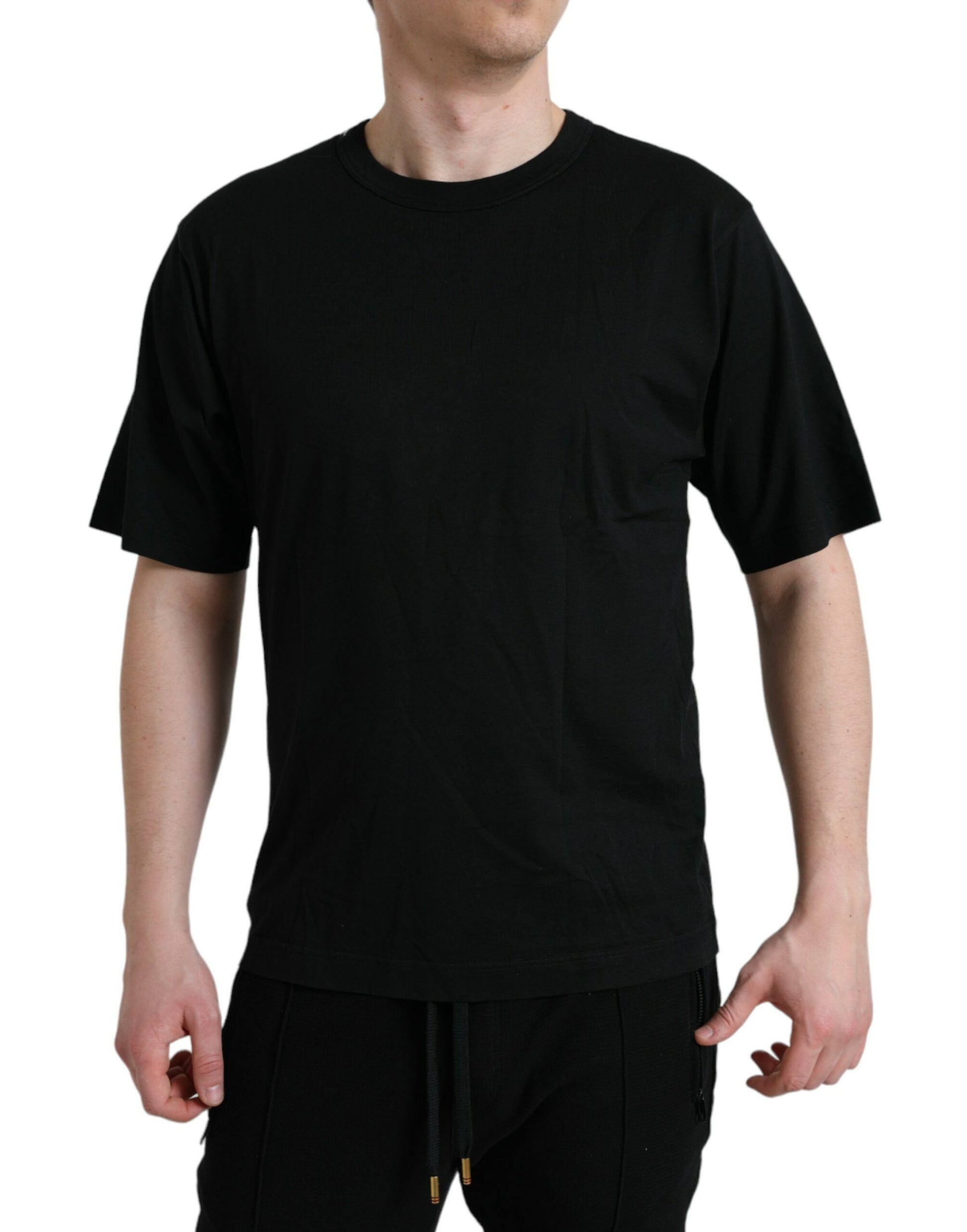 Dolce & Gabbana Black Logo Embossed Crew Neck Short Sleeves T-shirt