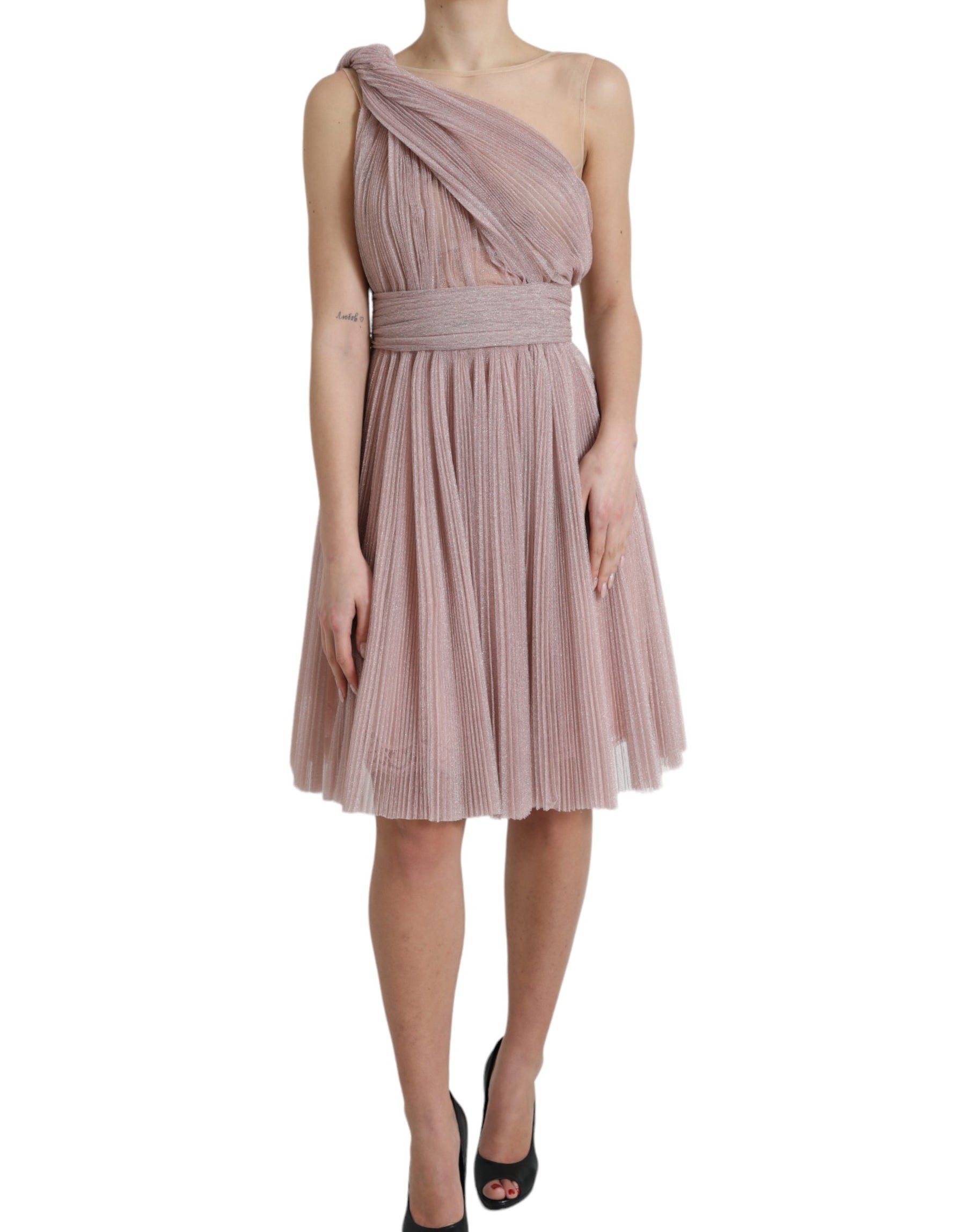 Dolce & Gabbana Light Lilac Pleated Lame Tulle One Shoulder Dress | Regal Royce