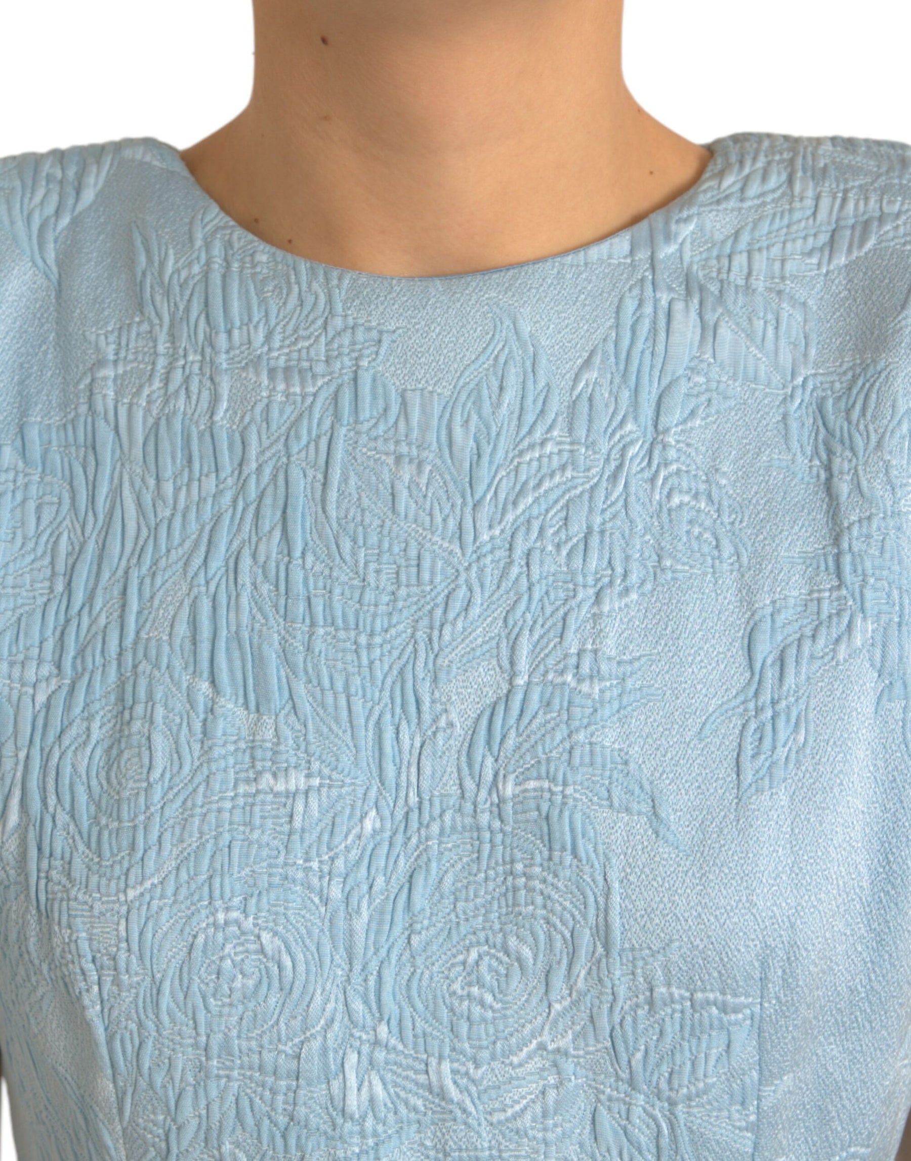 Dolce & Gabbana Light Blue Floral Jacquard Puff Sleeve Mini Dress | Regal Royce