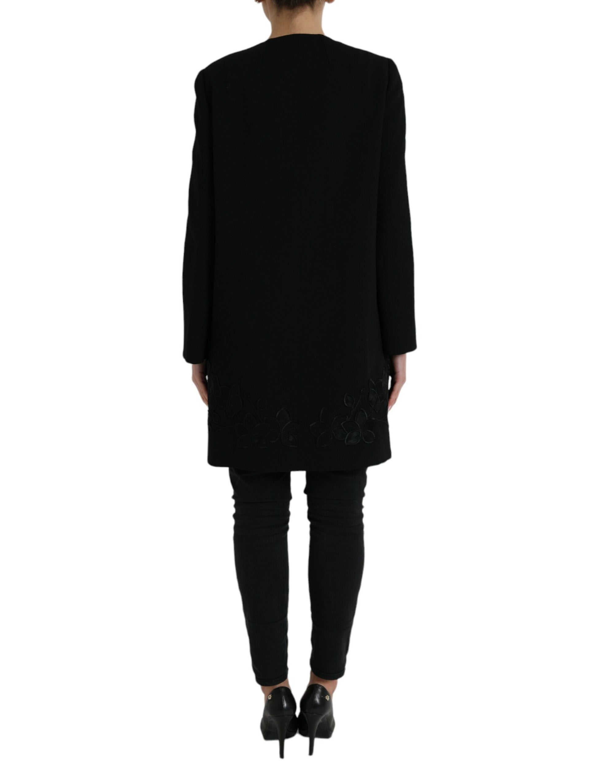 Dolce & Gabbana Black Floral Wool Button Embellished Jacket