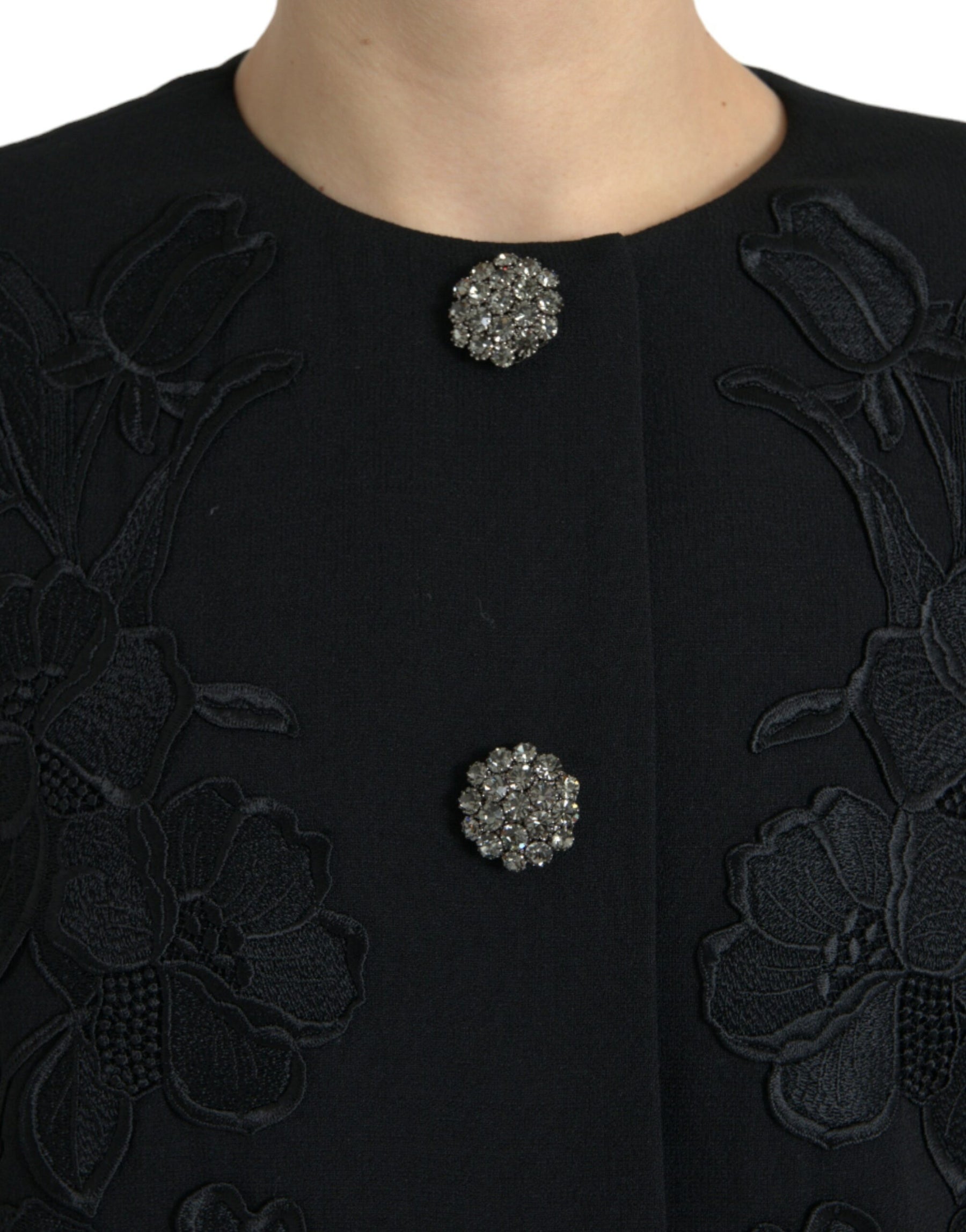 Dolce & Gabbana Black Floral Wool Button Embellished Jacket | Regal Royce