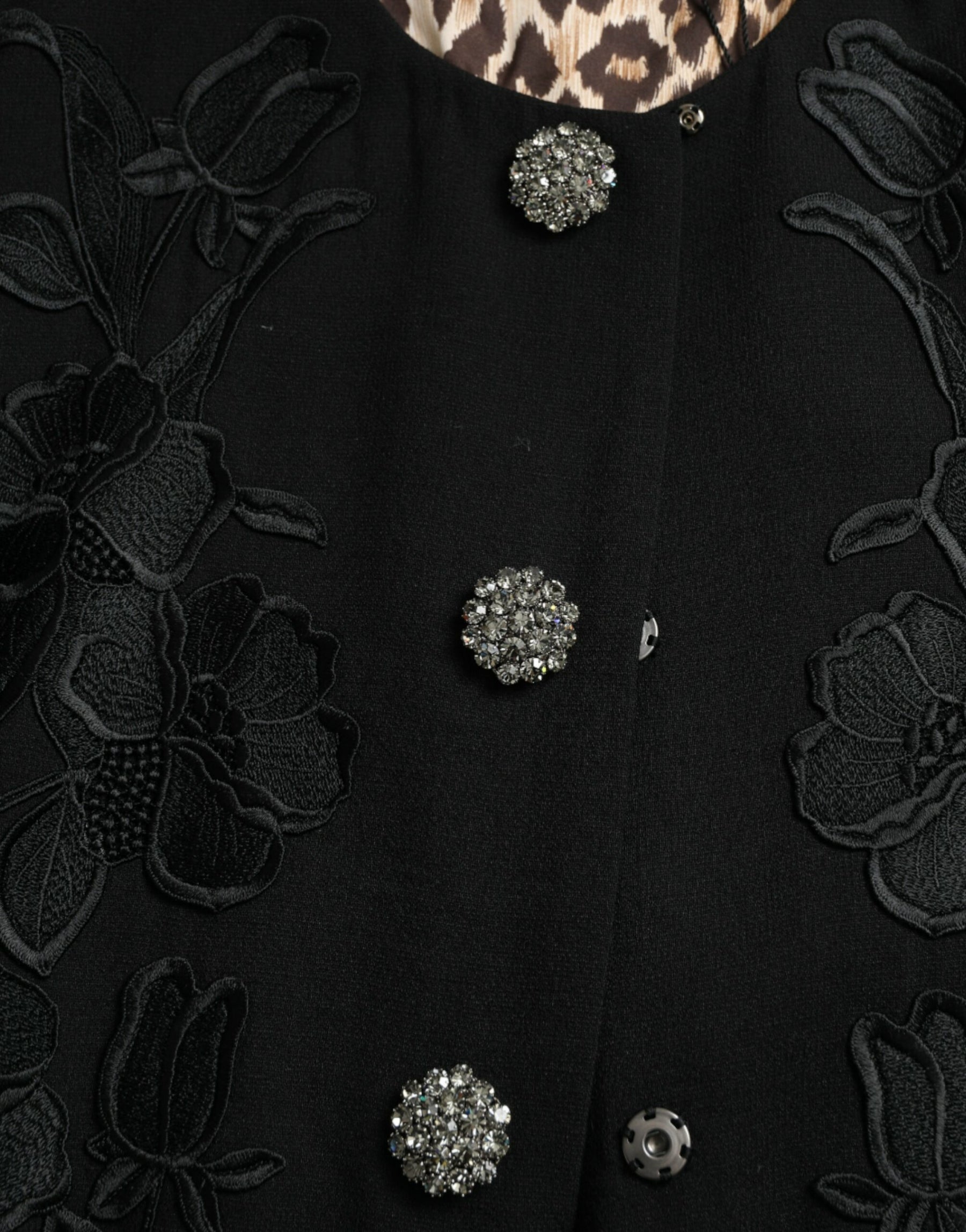 Dolce & Gabbana Black Floral Wool Button Embellished Jacket | Regal Royce