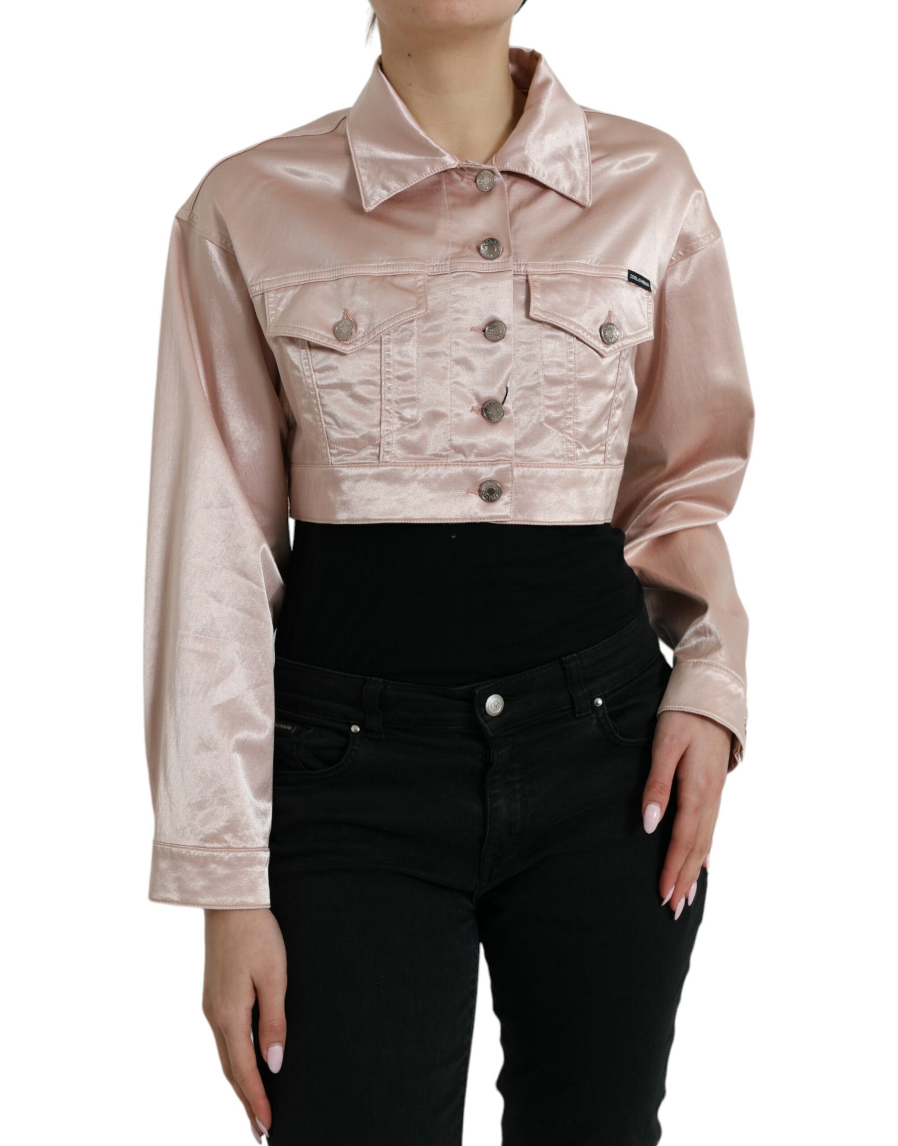 Dolce & Gabbana Pink Cotton Stretch Collared Cropped Jacket | Regal Royce