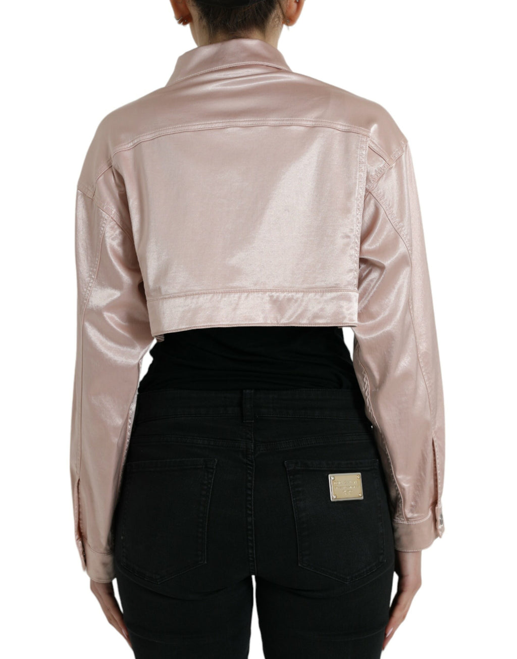 Dolce & Gabbana Pink Cotton Stretch Collared Cropped Jacket
