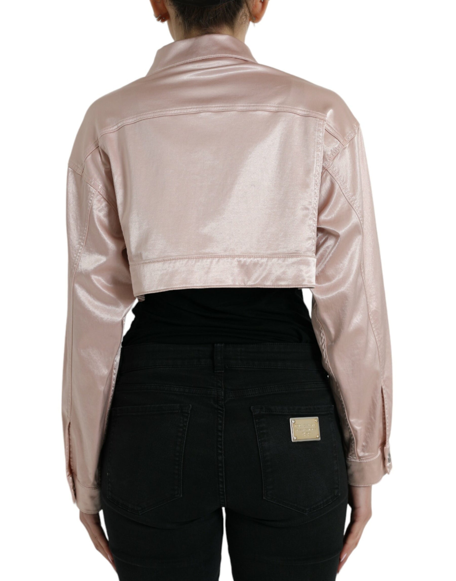 Dolce & Gabbana Pink Cotton Stretch Collared Cropped Jacket | Regal Royce