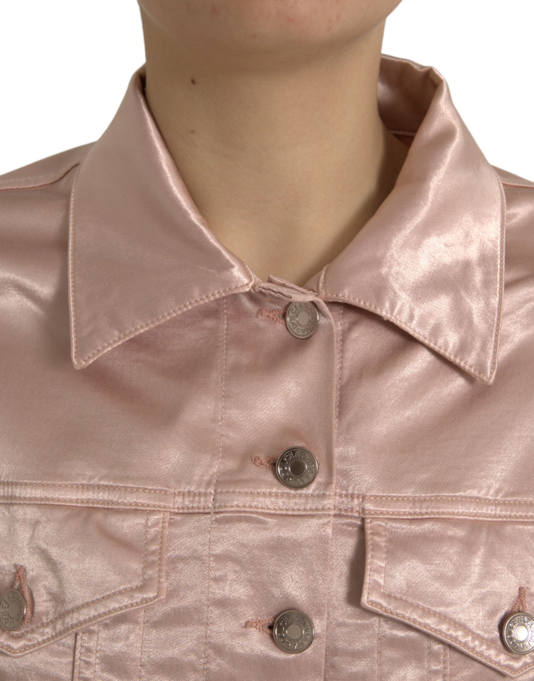 Dolce & Gabbana Pink Cotton Stretch Collared Cropped Jacket | Regal Royce
