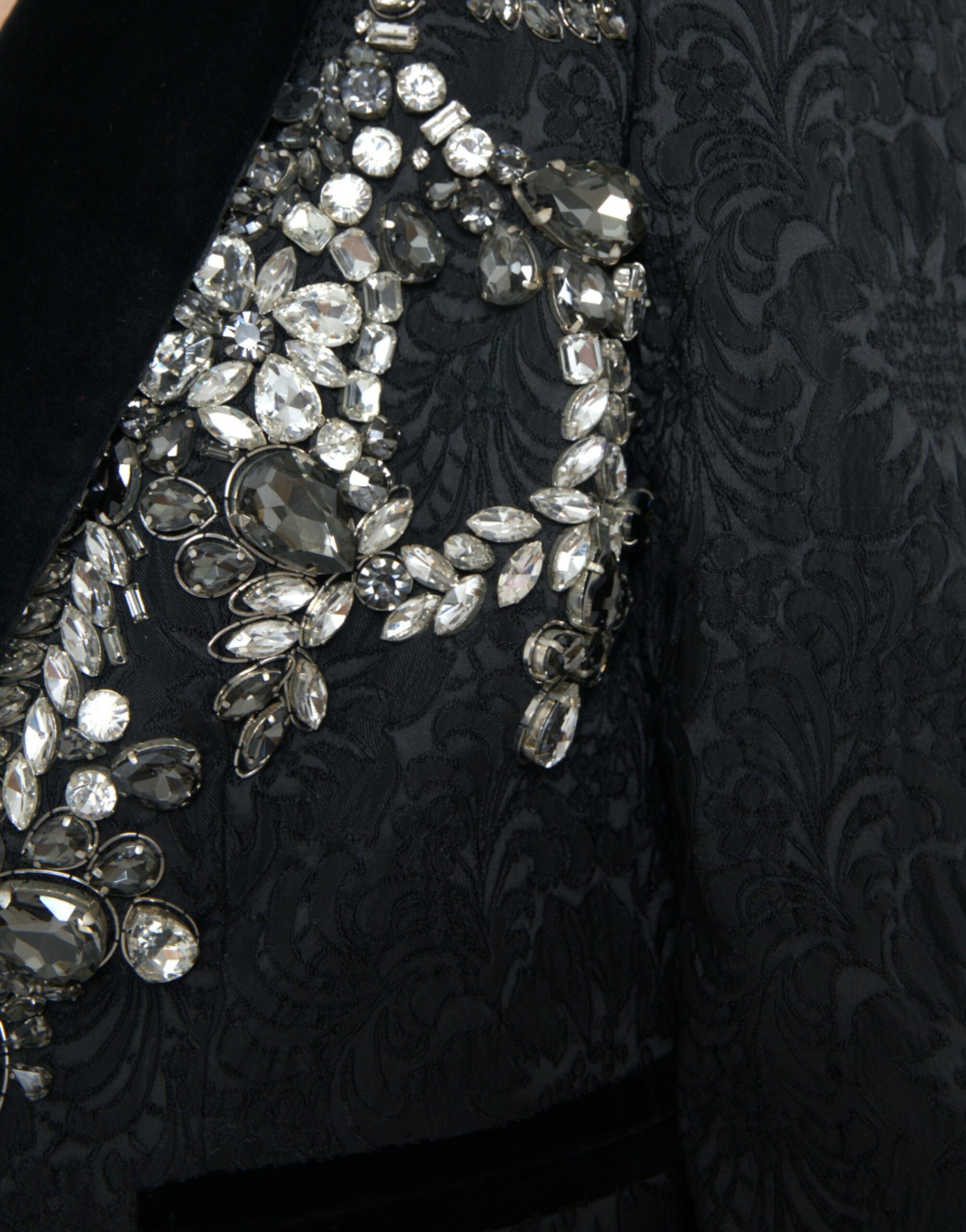 Dolce & Gabbana Black Crystal Embellished Overcoat Jacket