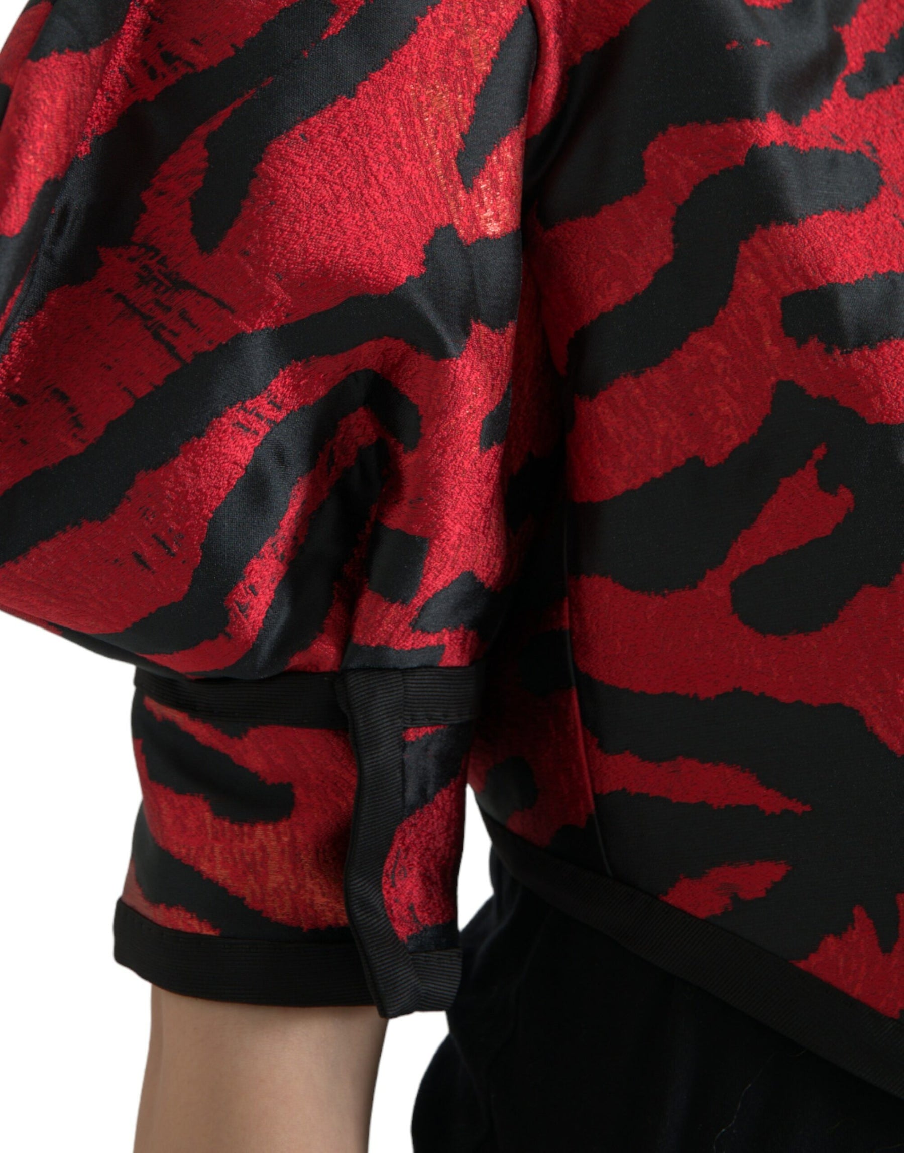 Dolce & Gabbana Black Red Patterned Cropped Coat Jacket | Regal Royce
