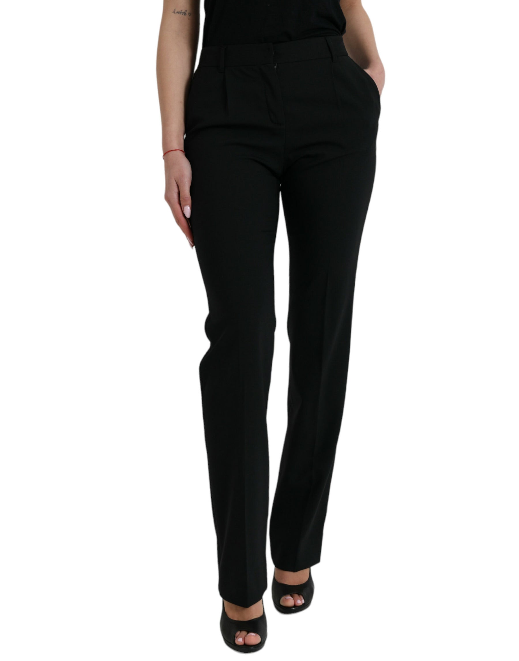 Dolce & Gabbana Black Wool Mid Waist Tapered Pants | Regal Royce