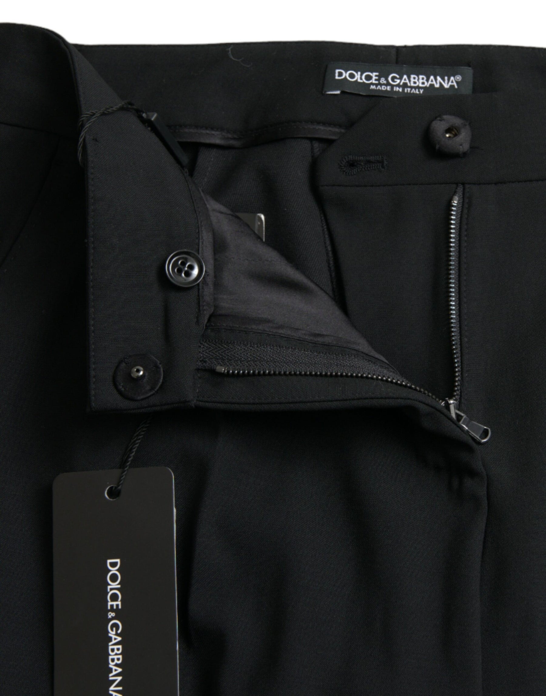 Dolce & Gabbana Black Wool Mid Waist Tapered Pants | Regal Royce