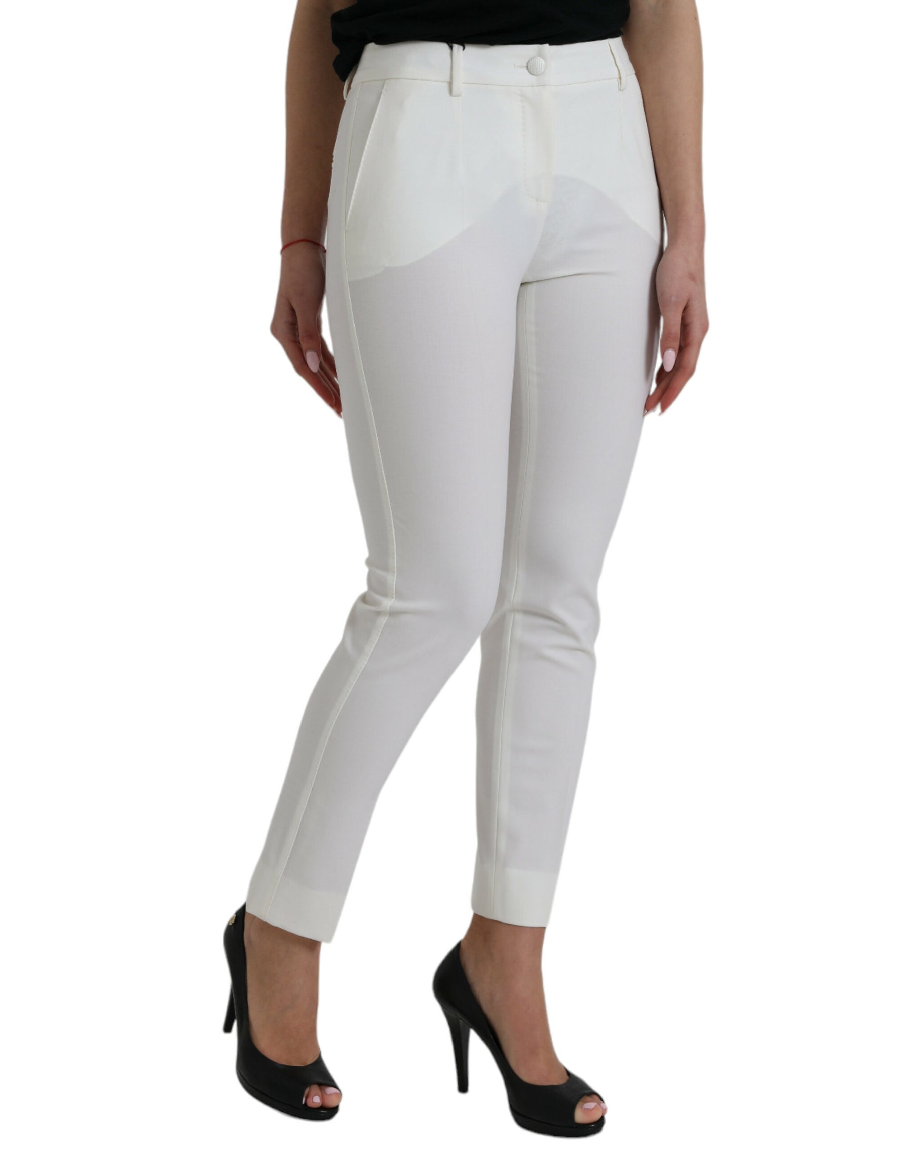 Dolce & Gabbana White Wool Mid Waist Tapered Pants | Regal Royce