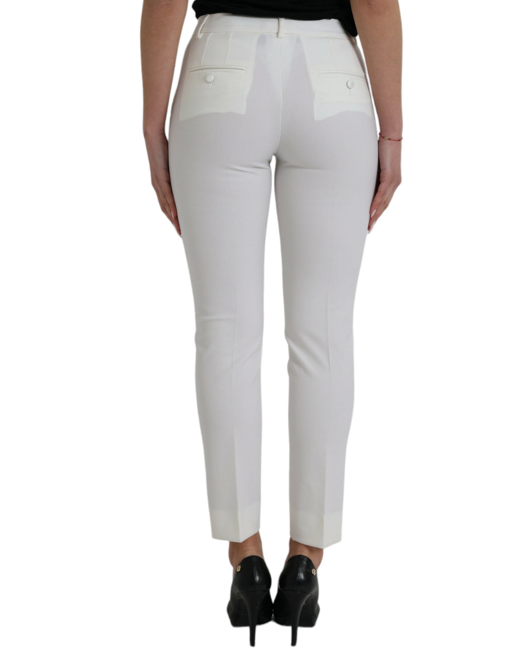 Dolce & Gabbana White Wool Mid Waist Tapered Pants