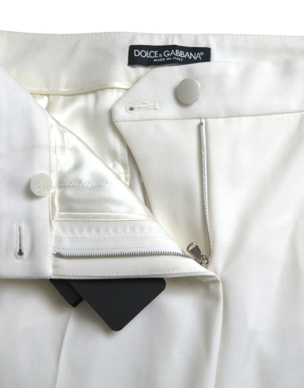Dolce & Gabbana White Wool Mid Waist Tapered Pants