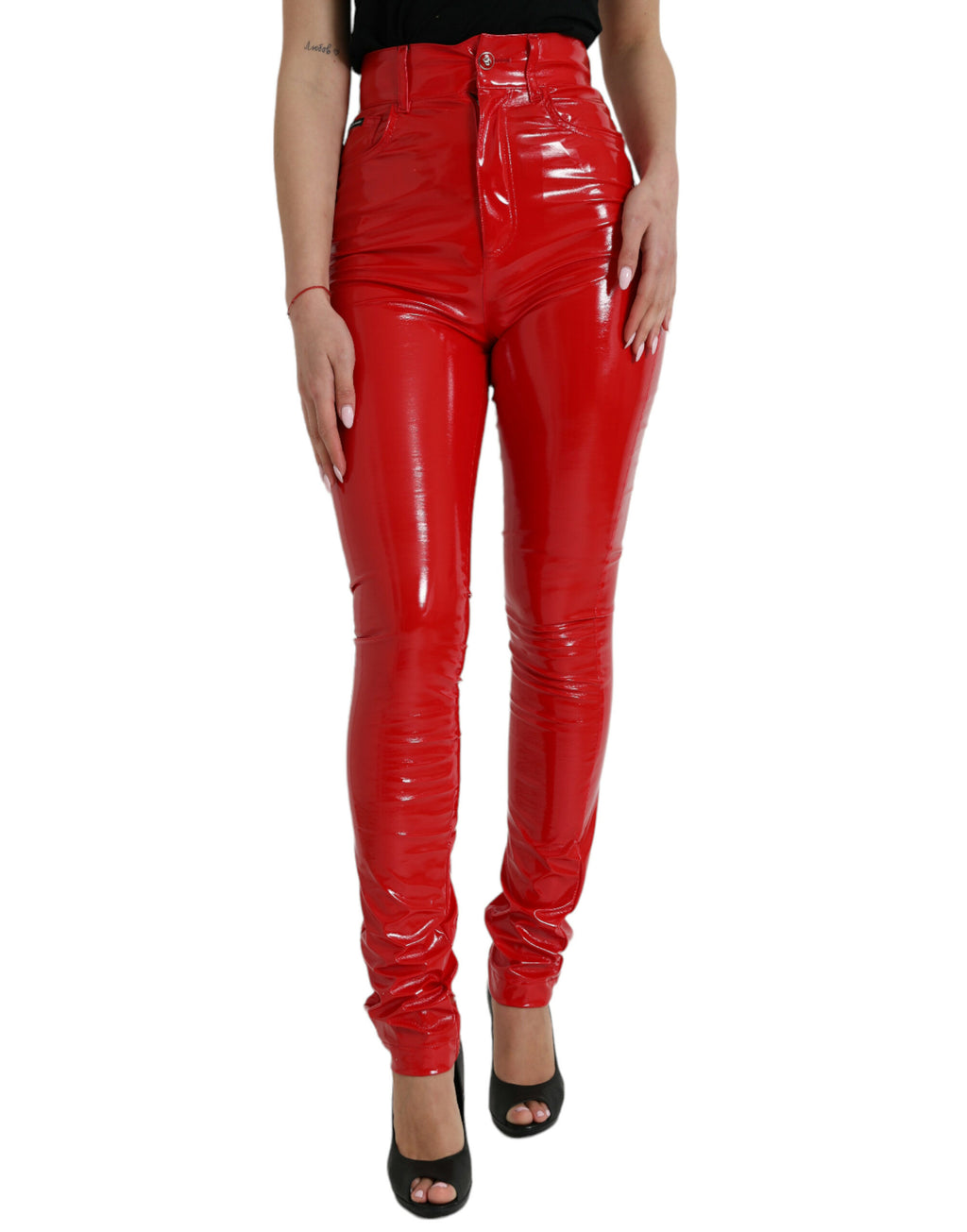 Dolce & Gabbana Shiny Red High Waist Skinny Pants