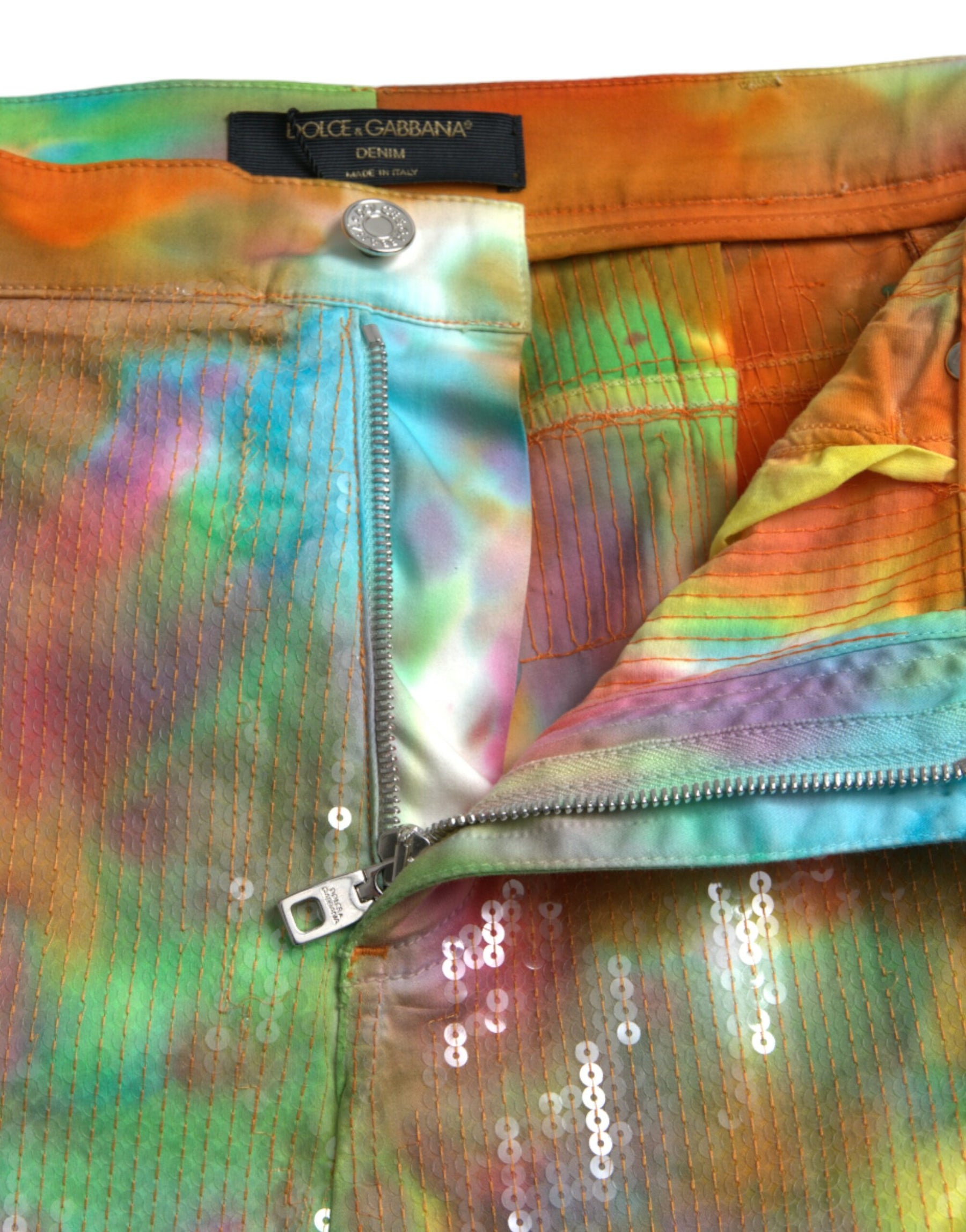 Dolce & Gabbana Multicolor Tie Dye Sequined High Waist Cropped Pants | Regal Royce