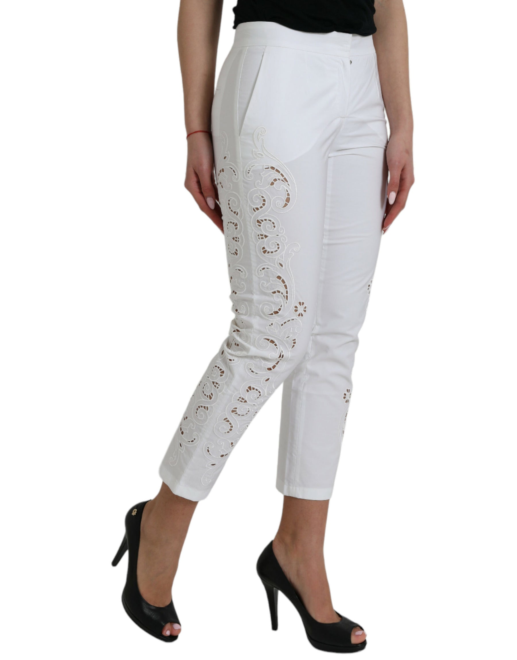 Dolce & Gabbana White Cut Out Cotton Mid Waist Cropped Pants | Regal Royce