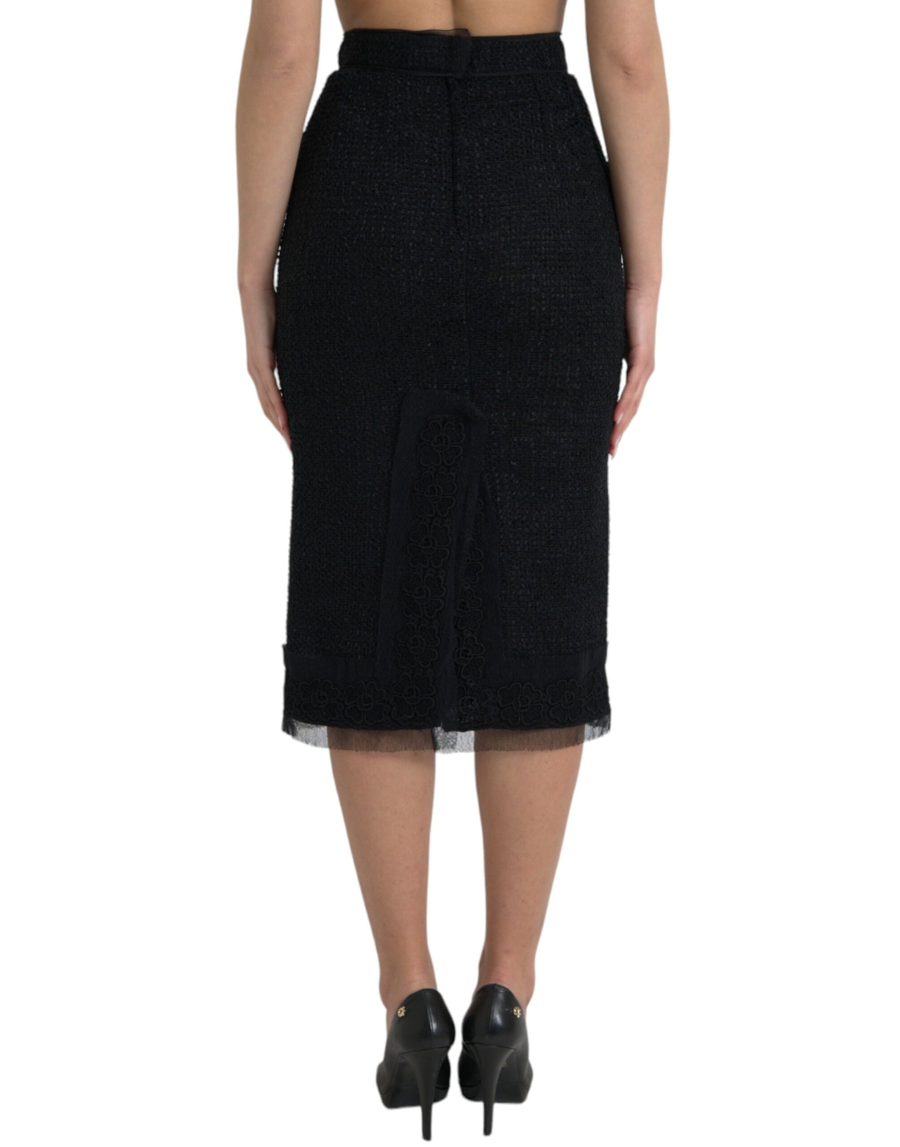 Dolce & Gabbana Black Wool High Waist Pencil Cut Midi Skirt | Regal Royce