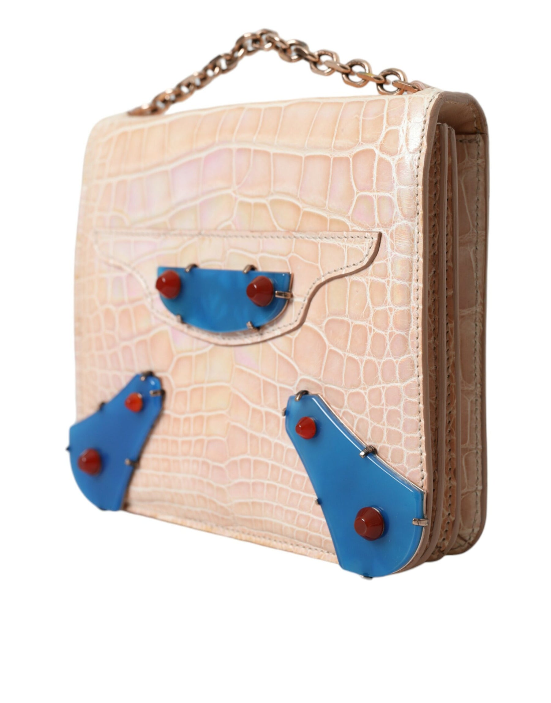 Balenciaga Beige Blue Agate Exotic Leather Gold Chain Purse Bag | Regal Royce
