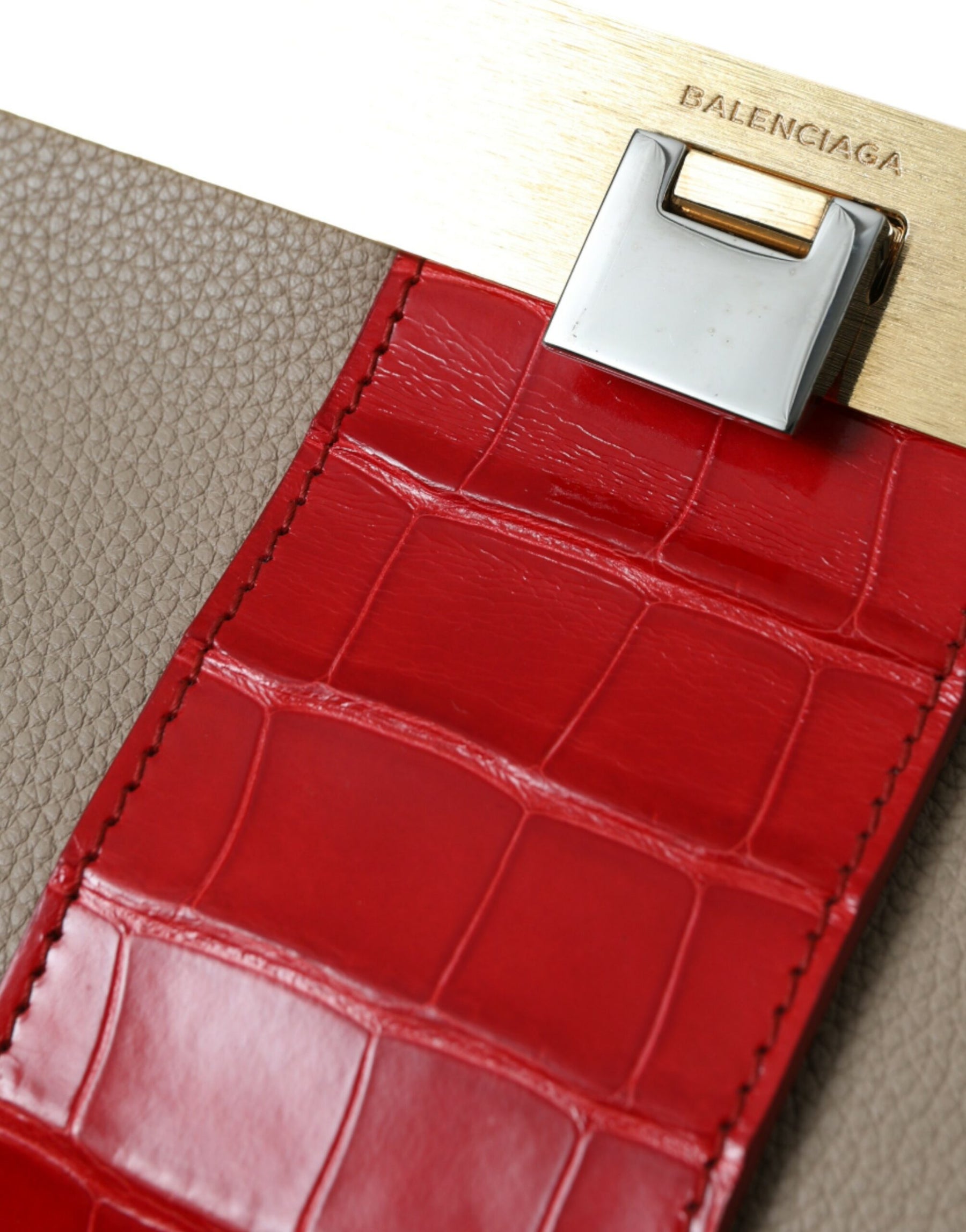 Balenciaga Beige Red Two Tone Exotic Leather Pouch Bag | Regal Royce