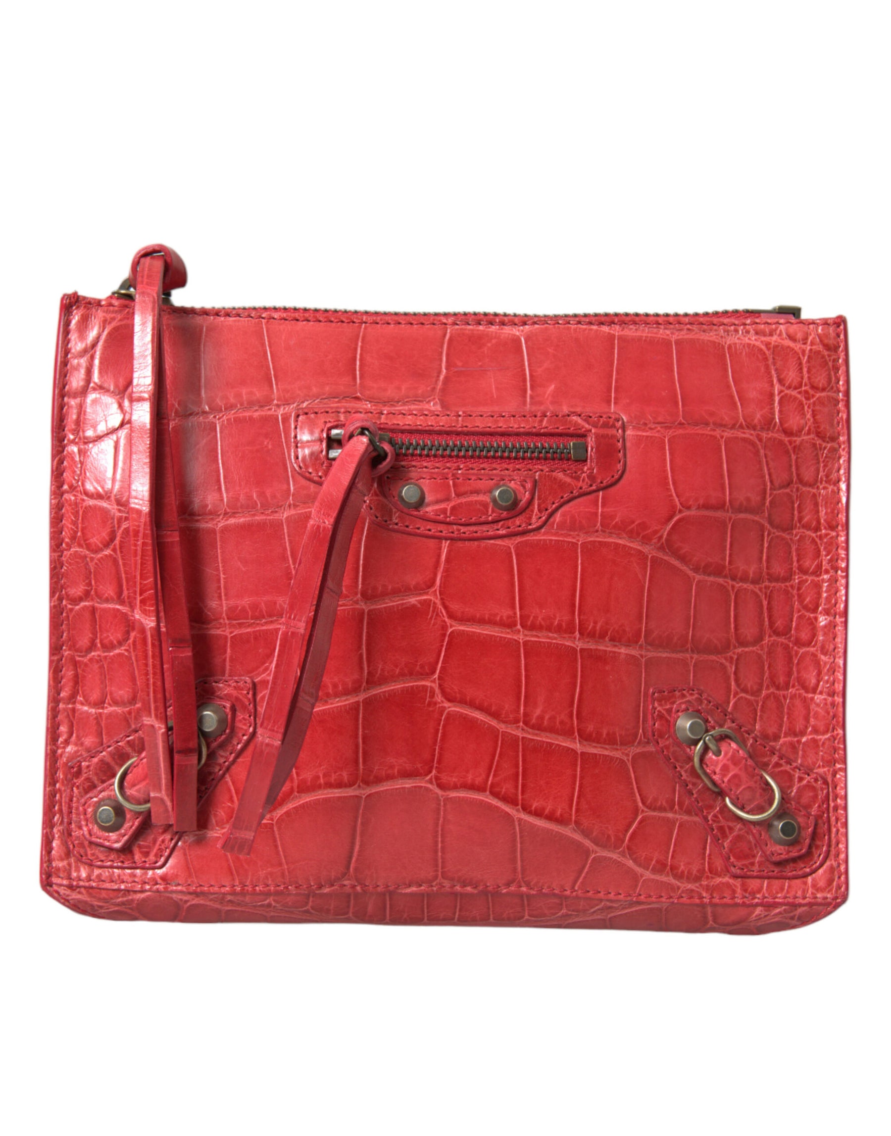 Balenciaga Red Exotic Skin Leather Classic Pouch Purse Wristlet Bag | Regal Royce