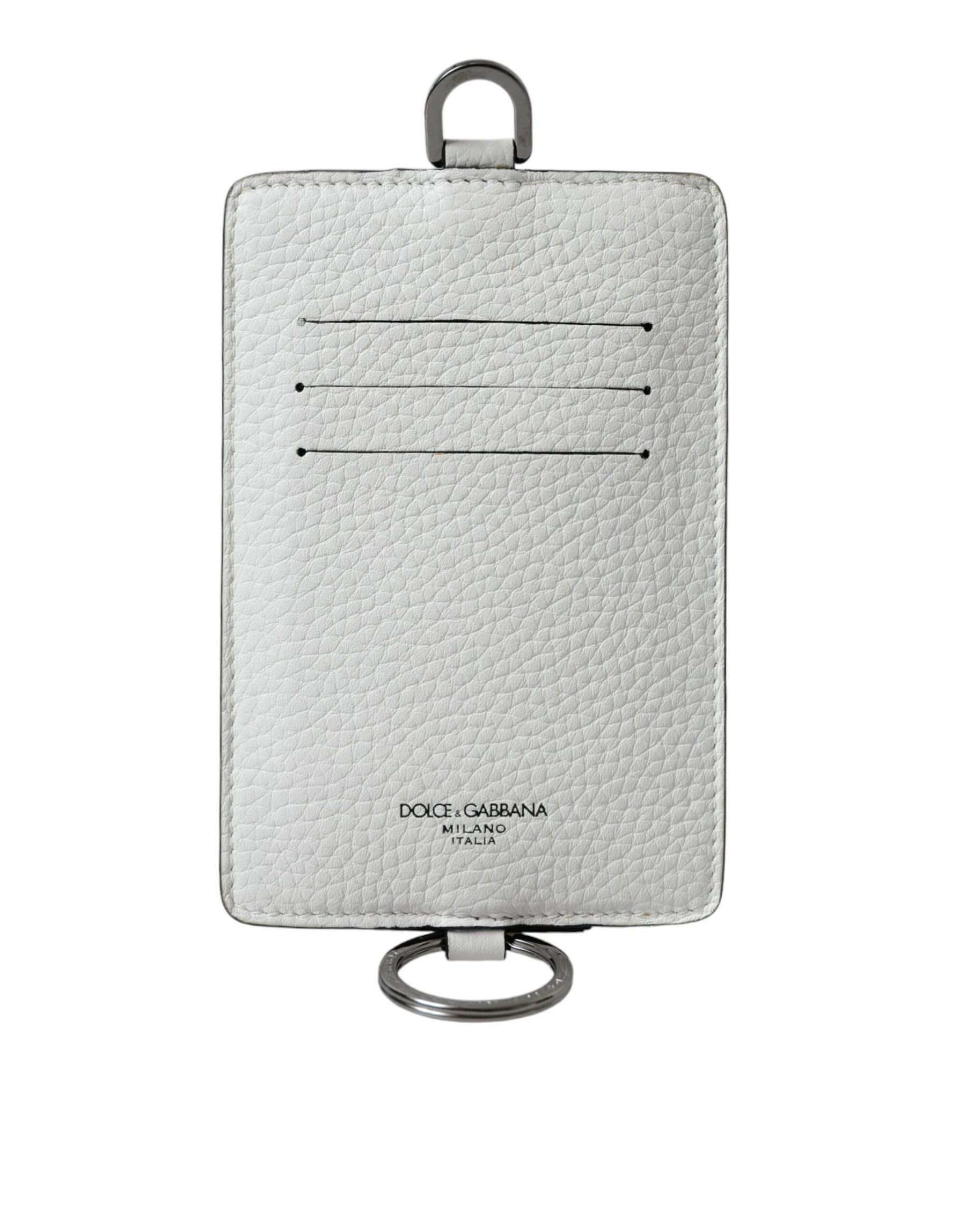 Dolce & Gabbana White Calf Leather Lanyard Logo Card Holder Wallet | Regal Royce
