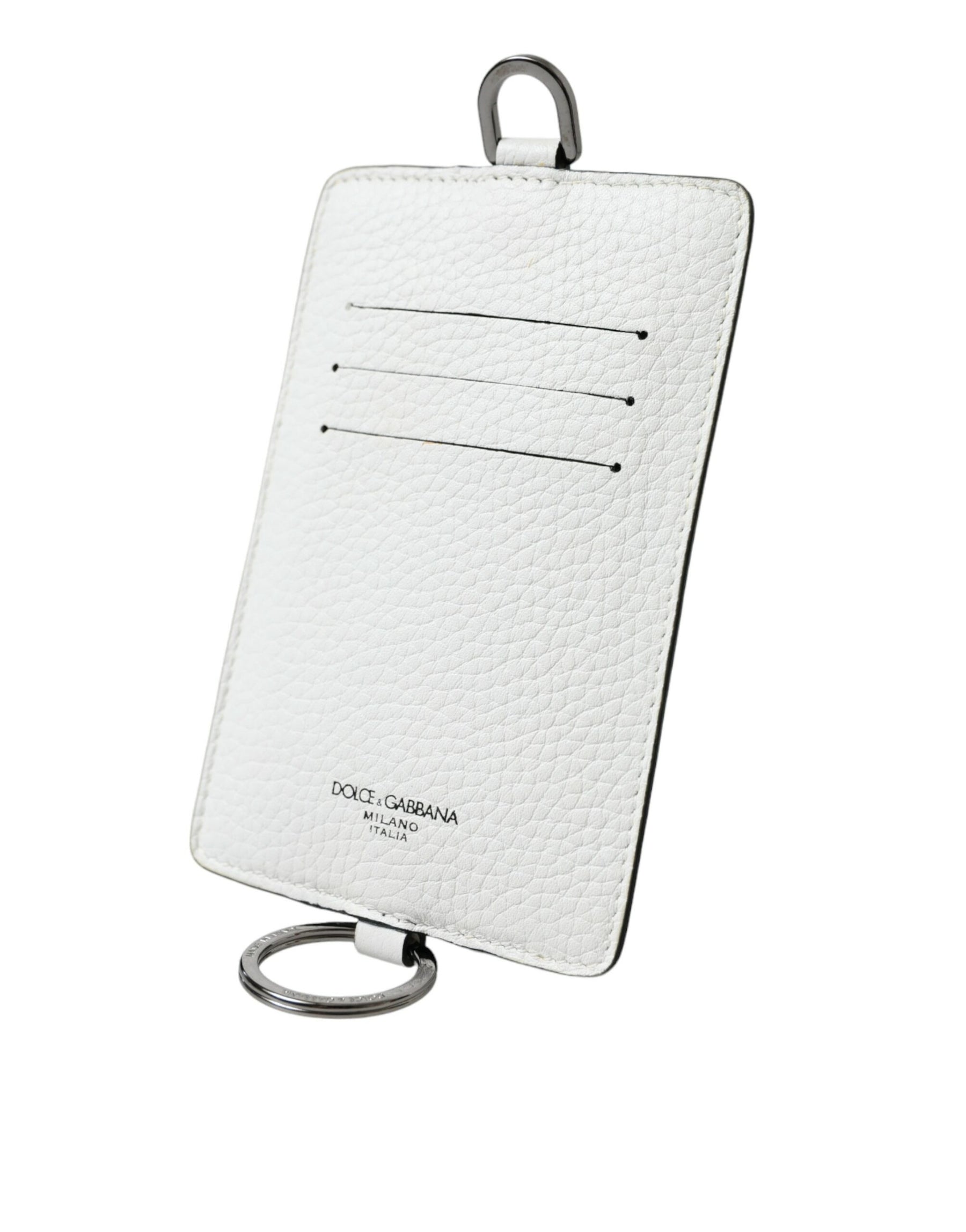 Dolce & Gabbana White Calf Leather Lanyard Logo Card Holder Wallet | Regal Royce