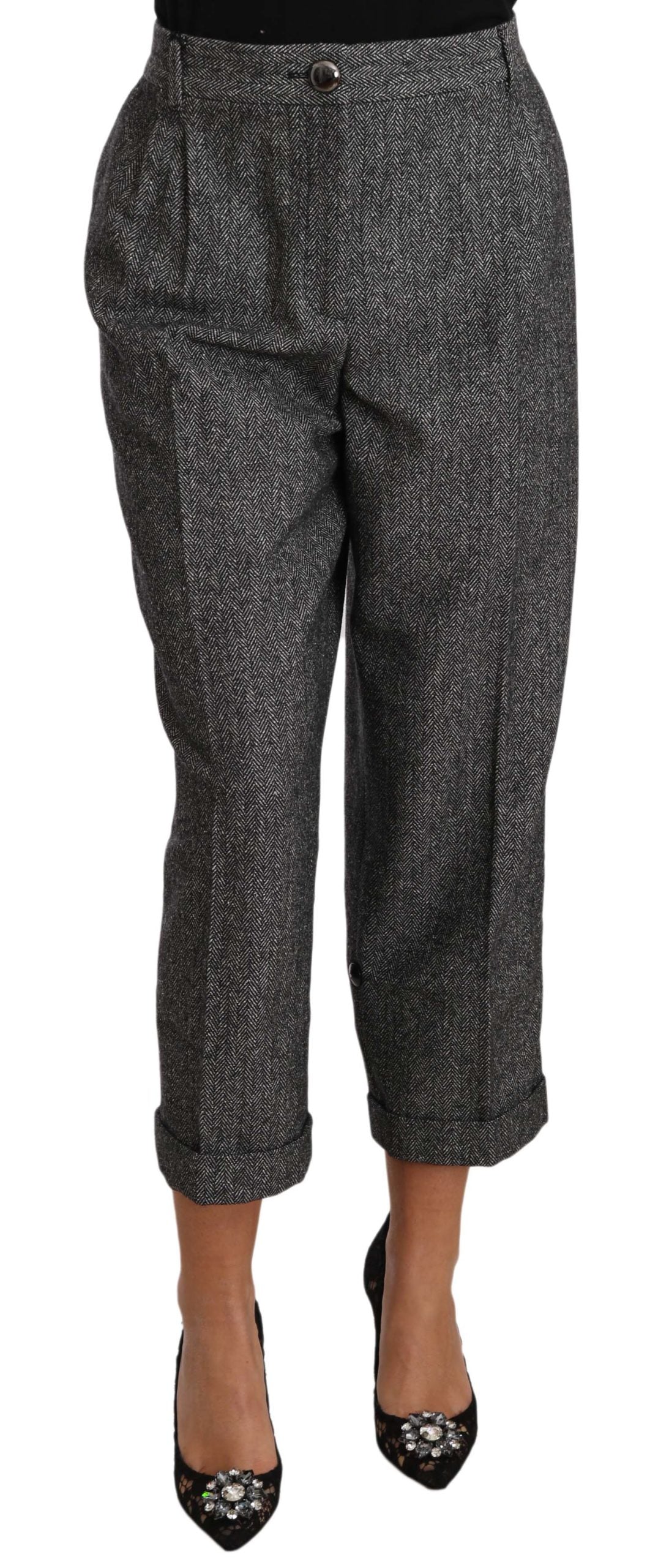 Dolce & Gabbana Gray Wool Pleated Cropped Trouser Pants | Regal Royce