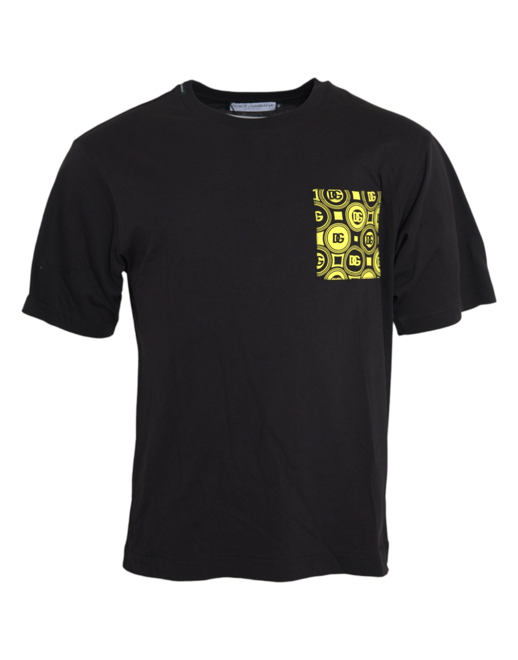Dolce & Gabbana Black Printed Pocket Cotton Crewneck T-shirt | Regal Royce