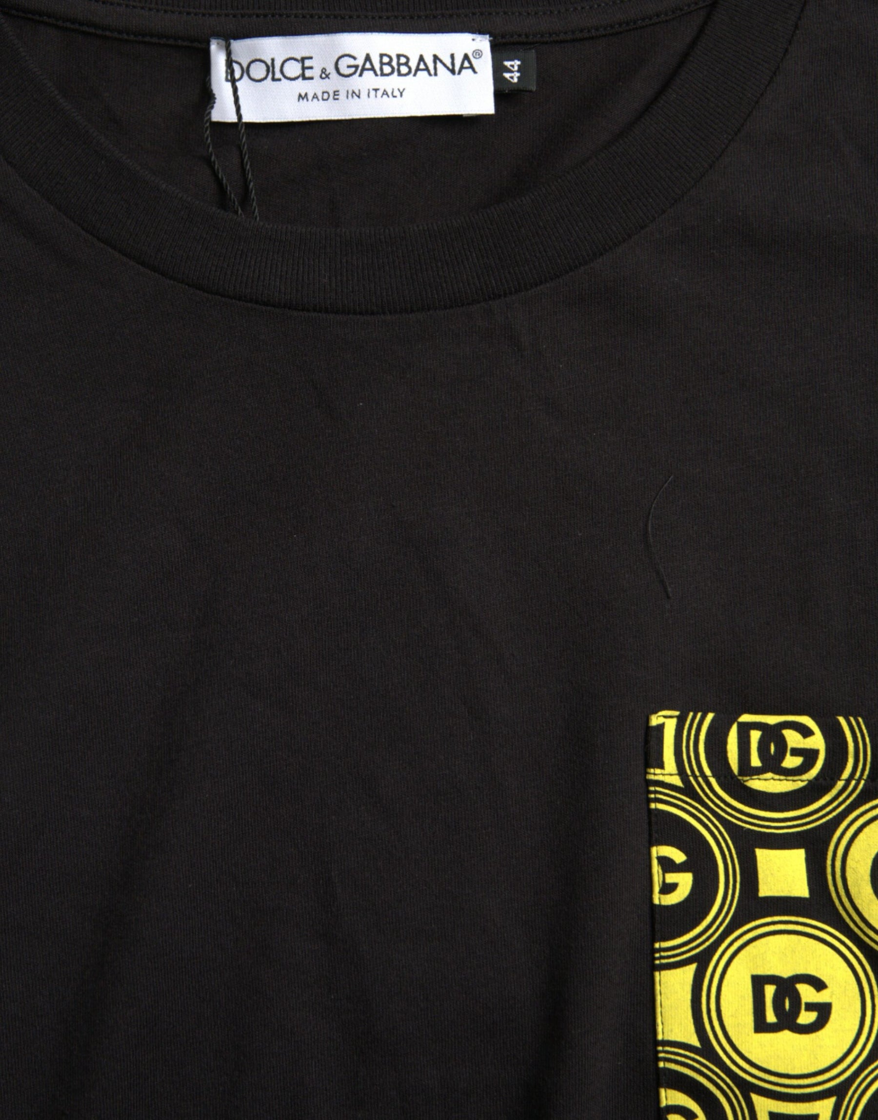 Dolce & Gabbana Black Printed Pocket Cotton Crewneck T-shirt | Regal Royce