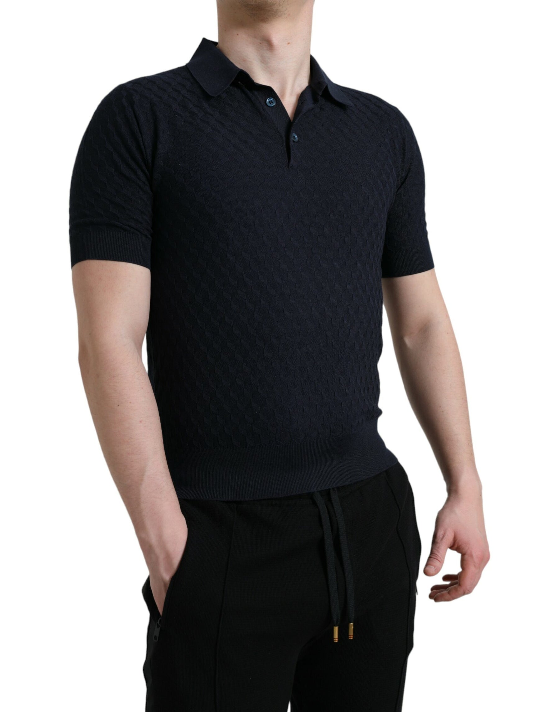 Dolce & Gabbana Dark Blue Collared Short Sleeve Polo T-shirt | Regal Royce