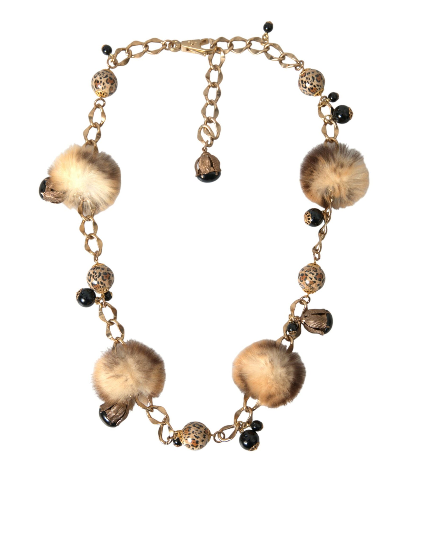Dolce & Gabbana Gold Brass Leopard Fur Pearl Collier Chain Belt | Regal Royce