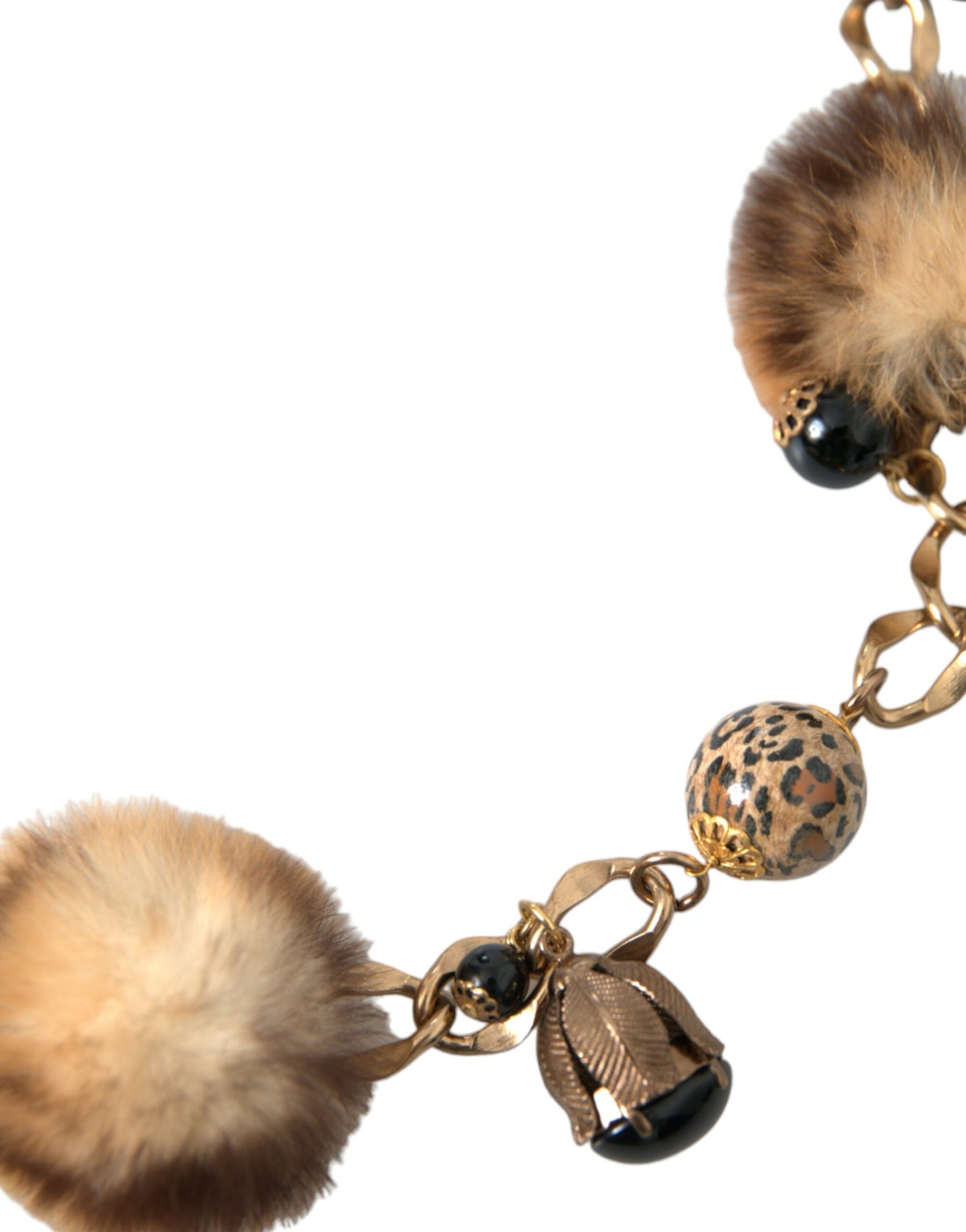 Dolce & Gabbana Gold Brass Leopard Fur Pearl Collier Chain Belt | Regal Royce