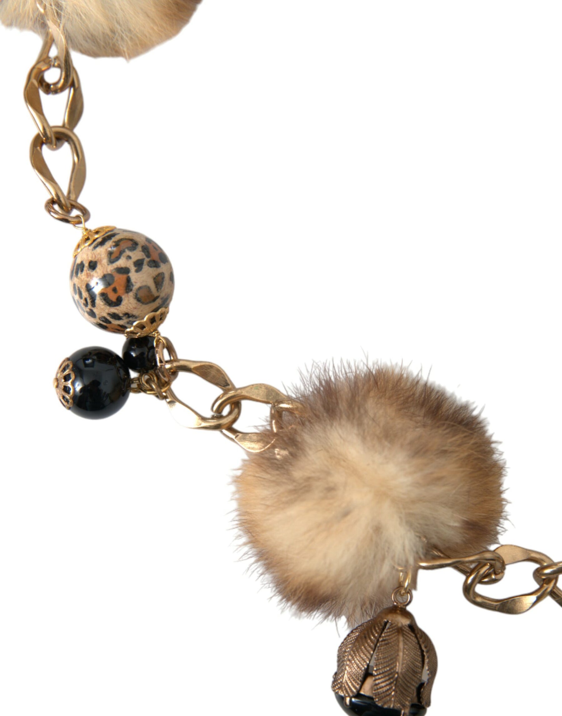 Dolce & Gabbana Gold Brass Leopard Fur Pearl Collier Chain Belt | Regal Royce